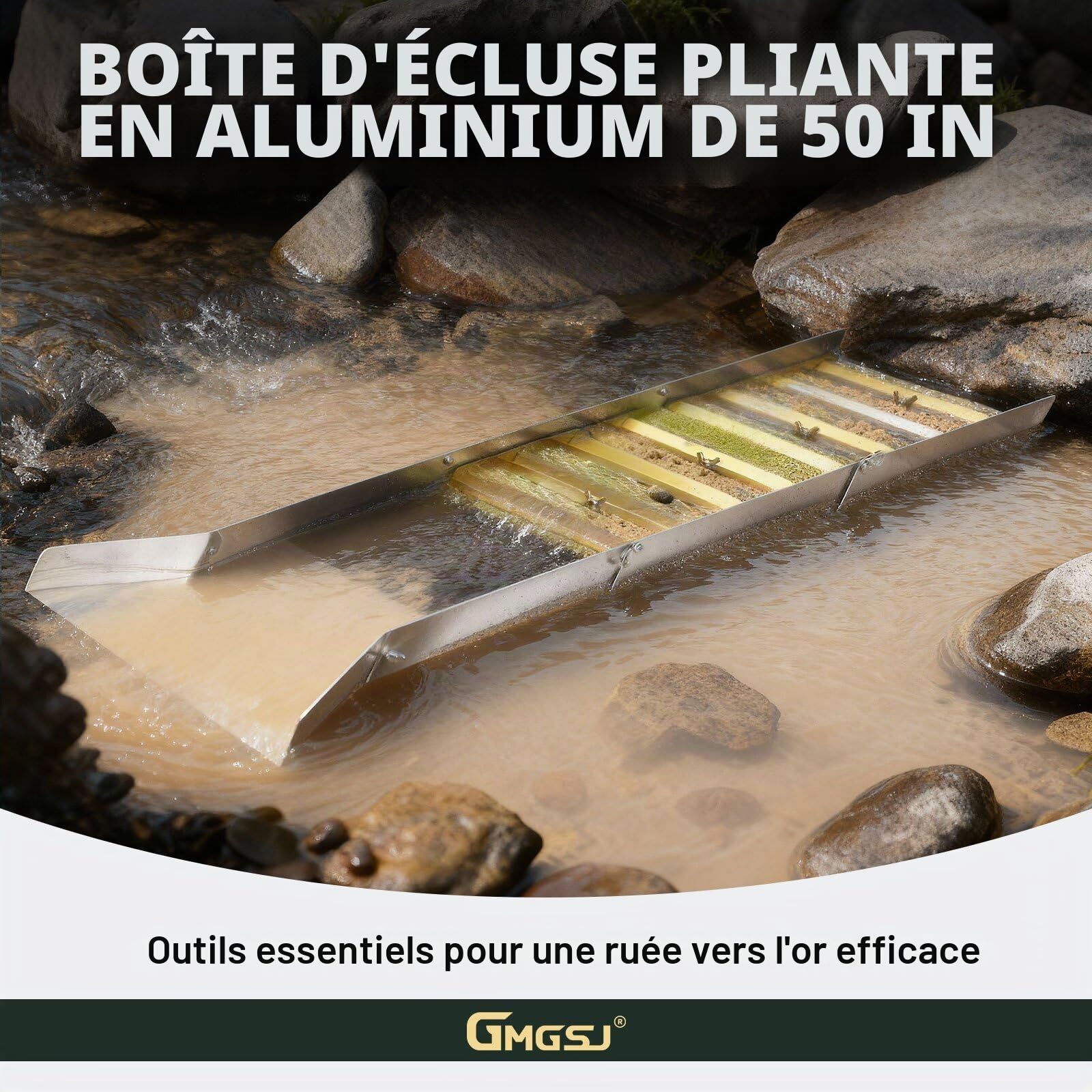 Boîte d'écluse pour extraction d'or, 127 cm, pliable en alliage d'aluminium, portable, équipement de prospection d'or léger, boîte à écluse avec mousse de mineur pour l'analyse de l'or (91,4 cm)