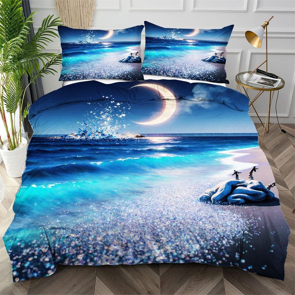 Housse de couette imprimé 3D vague bleue AW4413 aux finitions invisibles haut de gamme