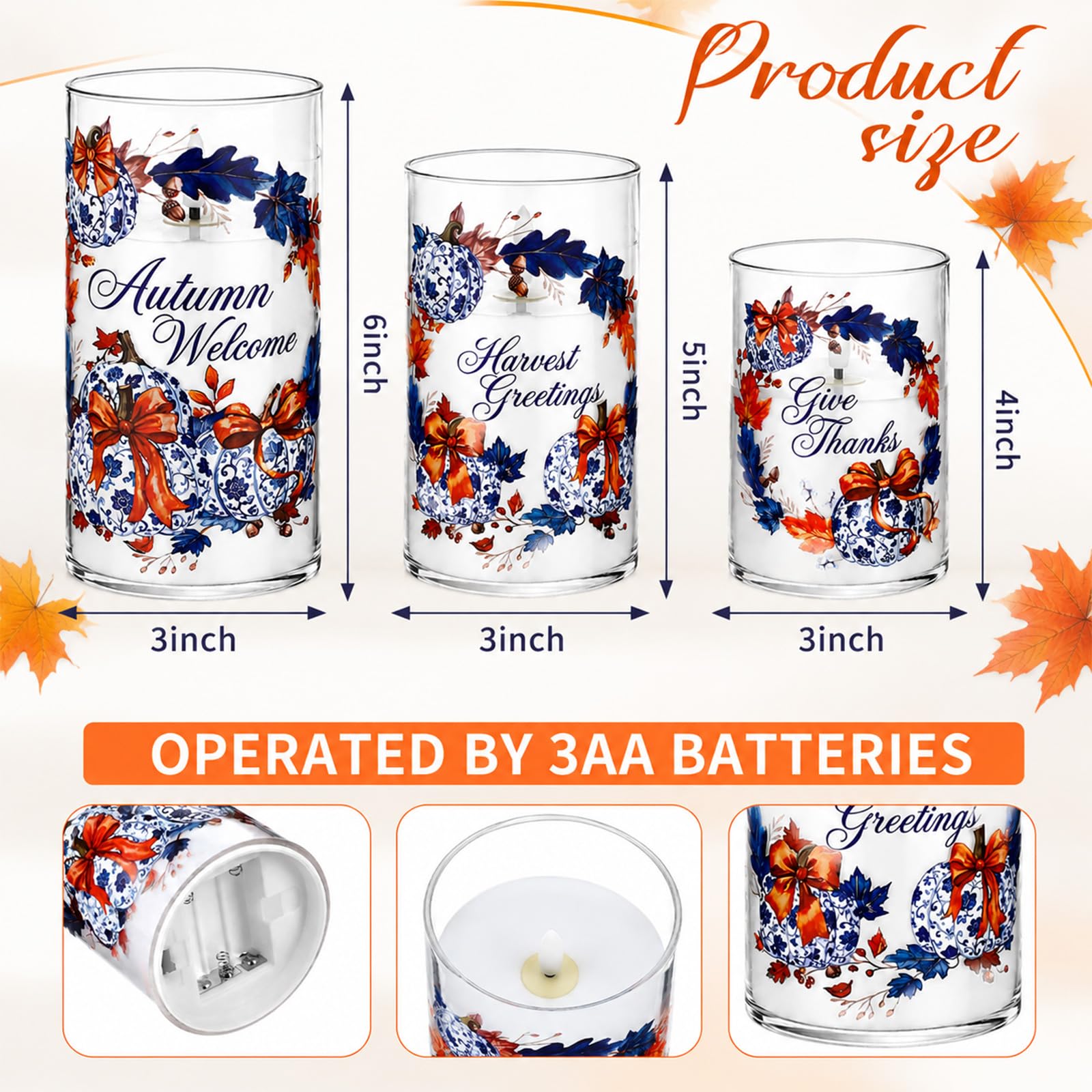 Gerrii Confezione da 3 candele a LED senza fiamma, a forma di foglia d'acero, decorazione a batteria, per casa, tavola, centrotavola, decorazione per feste e raccolti (blu stile carino)