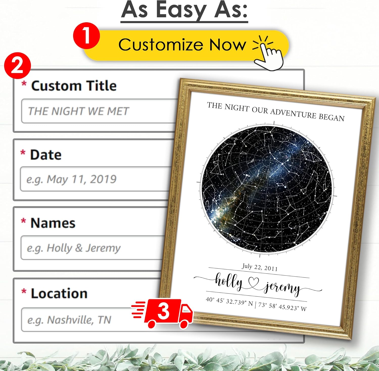 Custom Star Map Art Print - Fully Personalized (Your Details, Size, Color, Framing) | Gift for Mother's Day | Romantic Gift Husband | Paper Anniversary for Men | Special Ocassions (e.g. Wedding, Birthday, etc)