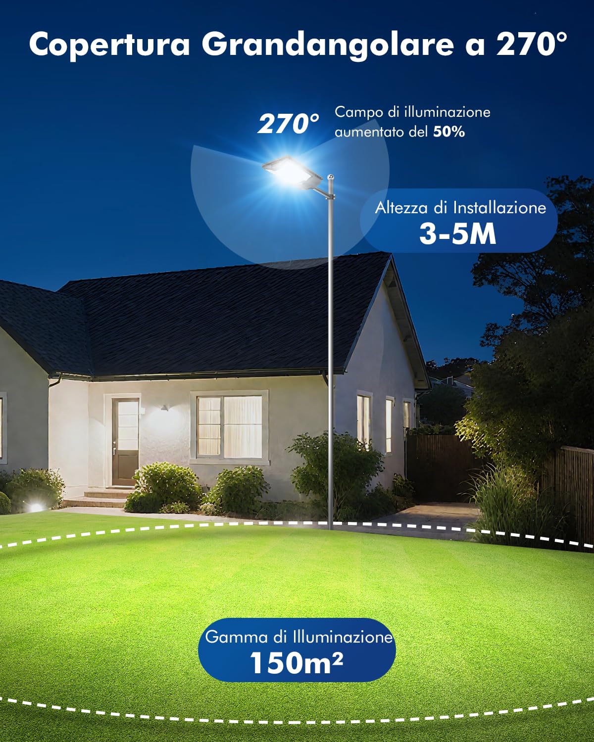 Sararoom Lampione Solare da Esterno 600W, Faro Led con Sensore di Movimento, 6500K Luce Stradale, IP65 Impermeabile Luci di sicurezza con Pannello Solari per Giardino,Strada,Garage,Parcheggio,Cortile