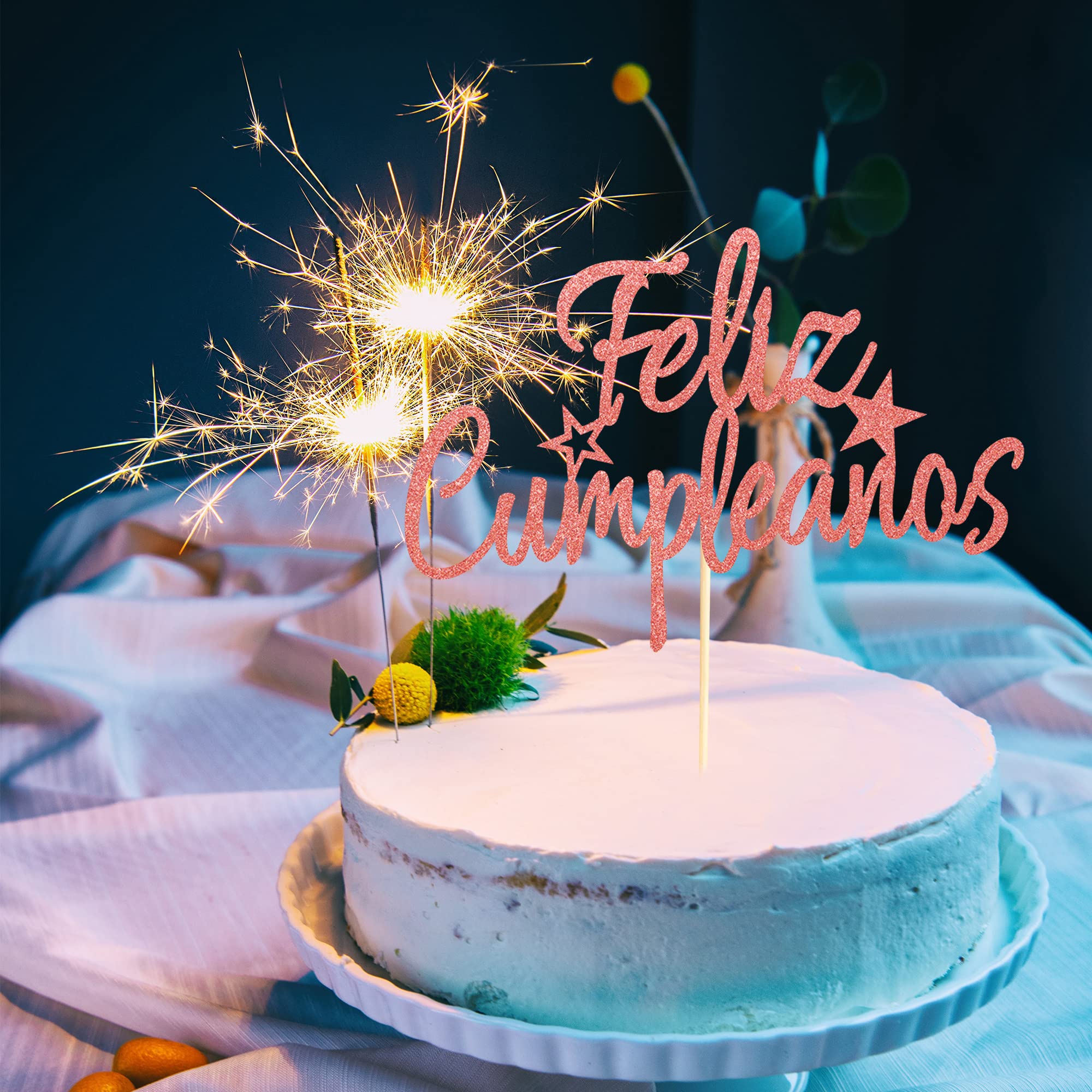 Gold Glitter Feliz Cumpleaños Cake Topper - Spanish Happy Birthday Decoration For Fiesta Theme Parties, Single-Sided - View #2