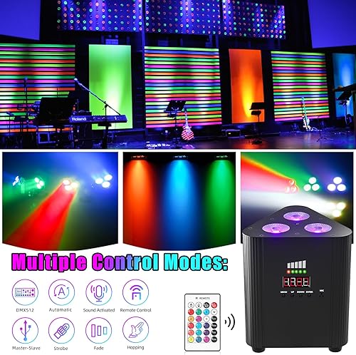 Miniatura 4 de Luces de escenario recargables RGBW 4 en 1, 3 x 6 W alimentadas por batería, luces LED par de iluminación vertical, luces subterráneas inalámbricas