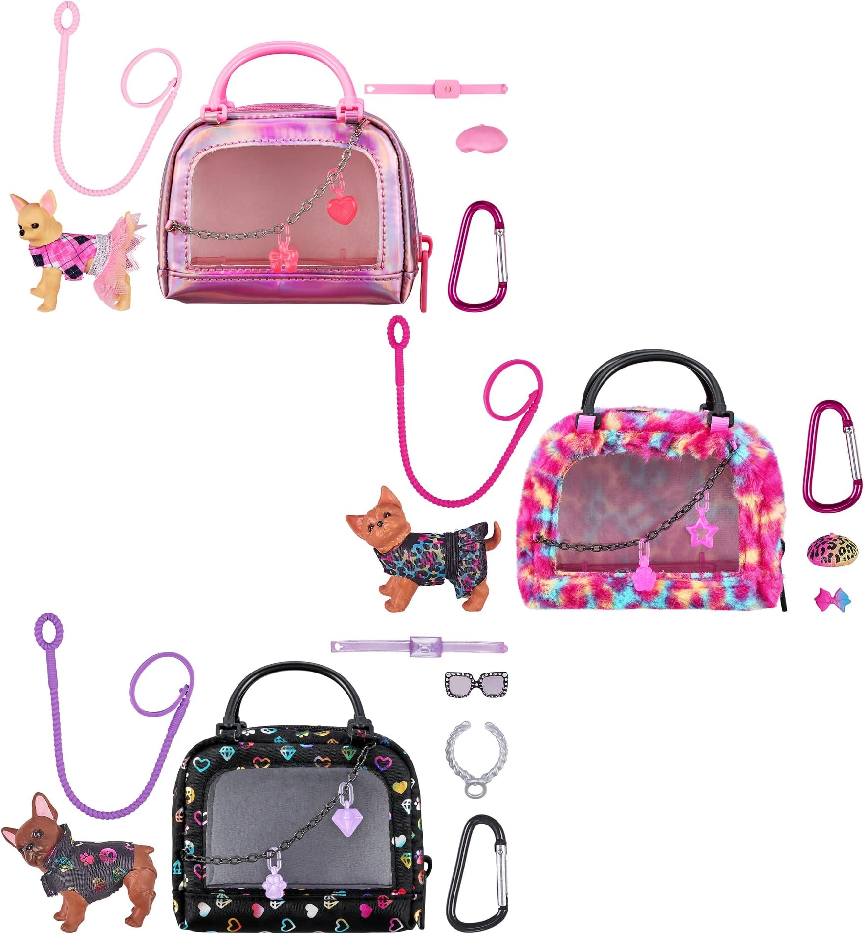 3 Collectible Micro Puppy Carriers With 3 Micro Puppies And 15 Micro Working Surprises Inside!
