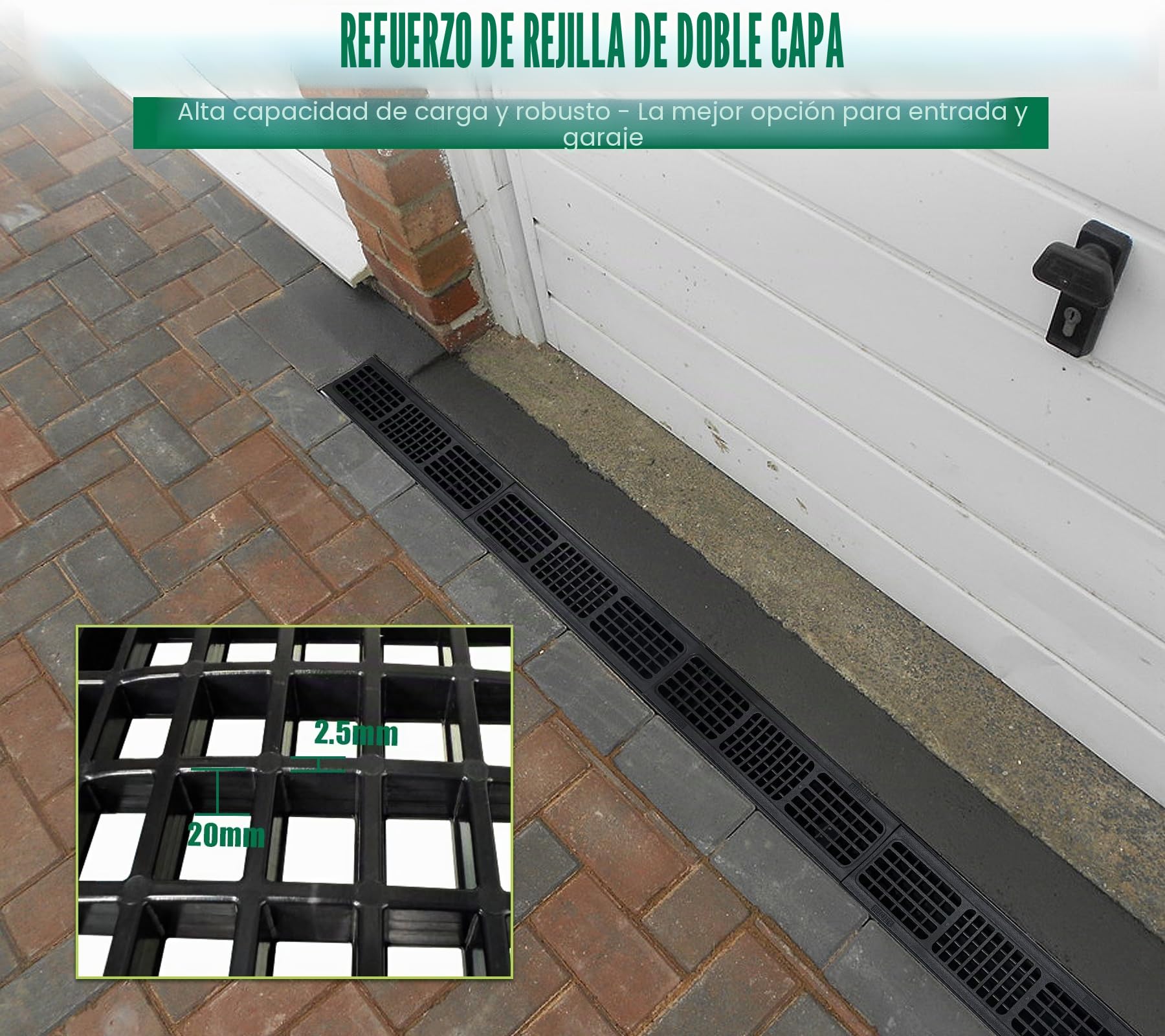 Lote de 6: 500x140x100 mm Drenaje de Terraza en PEAD Negro con Rejilla, B125 drenaje exterior de PEAD, 3m, para el camino, el jardín, la terraza, el garaje, el patio