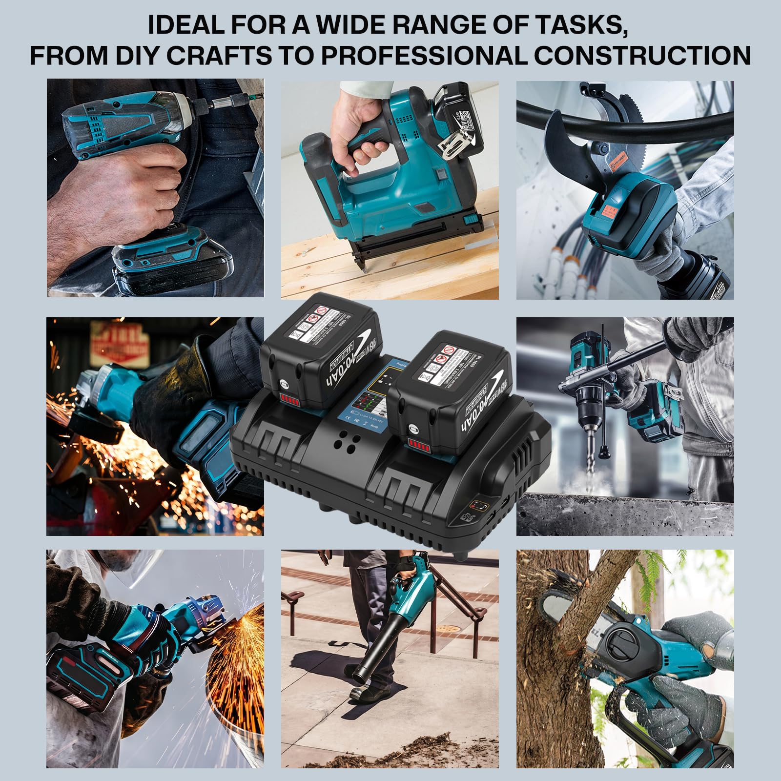 2 Batteries 18V 10Ah pour Makita LXT + Chargeur Rapide Double DC18RD