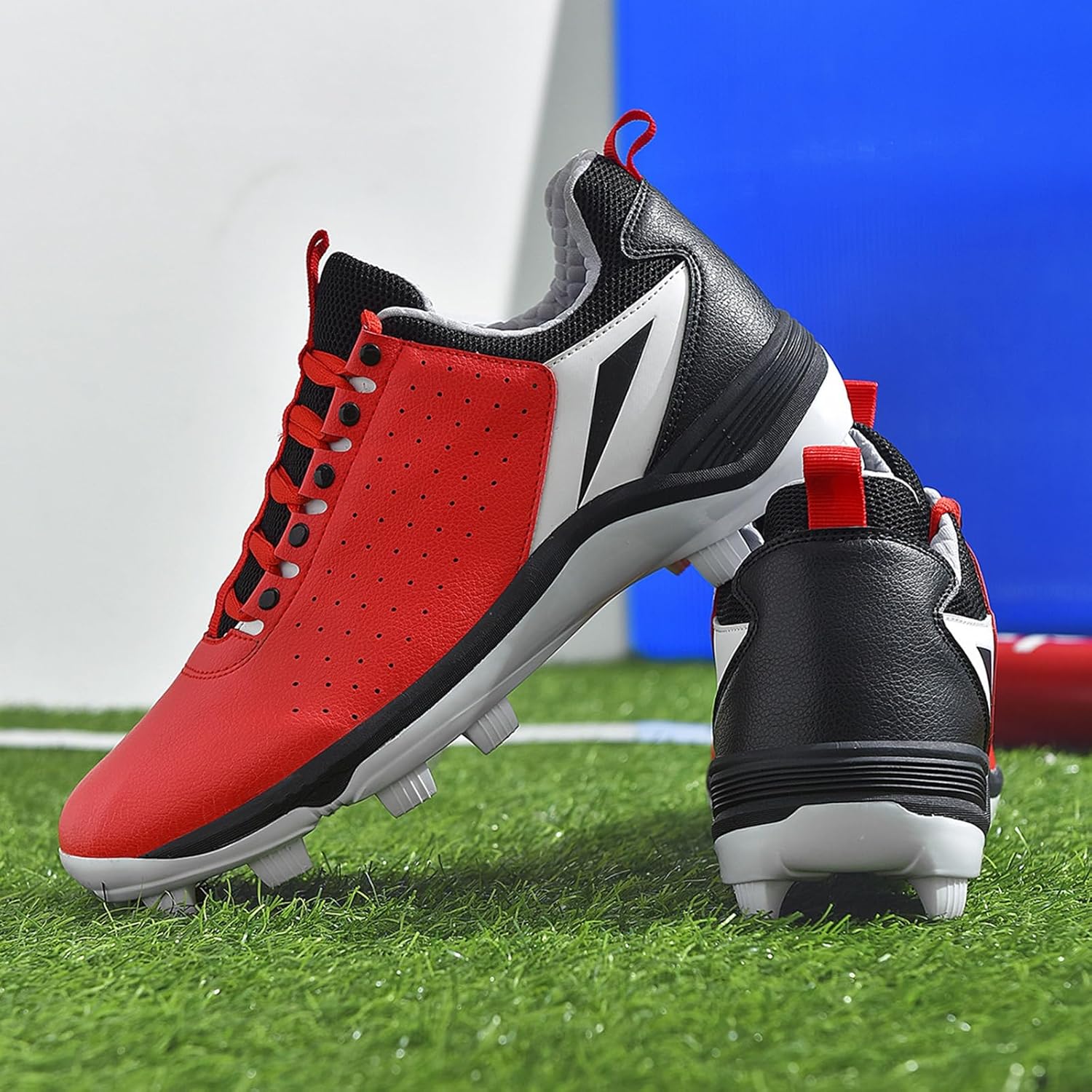 DHAEY Women's Baseball Softball Shoes Non-Slip Wear-Resistant Unisex Adult Youth's Outdoor Competition Training Shoes Trainers for Men (Color : White red Black, Size : 11.5 Women/10 Men)