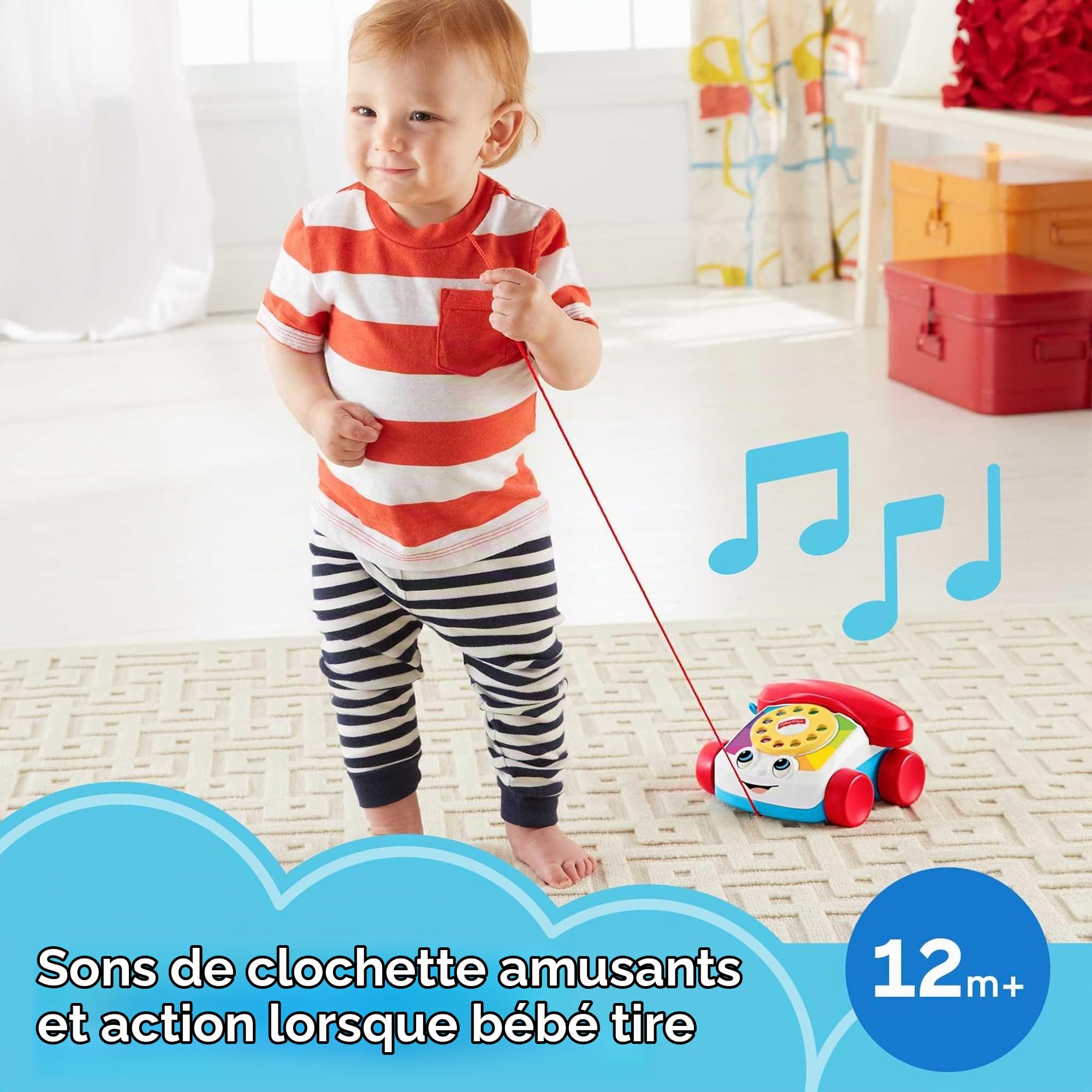 Fisher-Price Coffret Cadeau Mes 3 Premiers Jouets pour bébé à Tirer, Xylophone, téléphone animé et Chien Snoopy, 12 Mois et Plus, GVF68