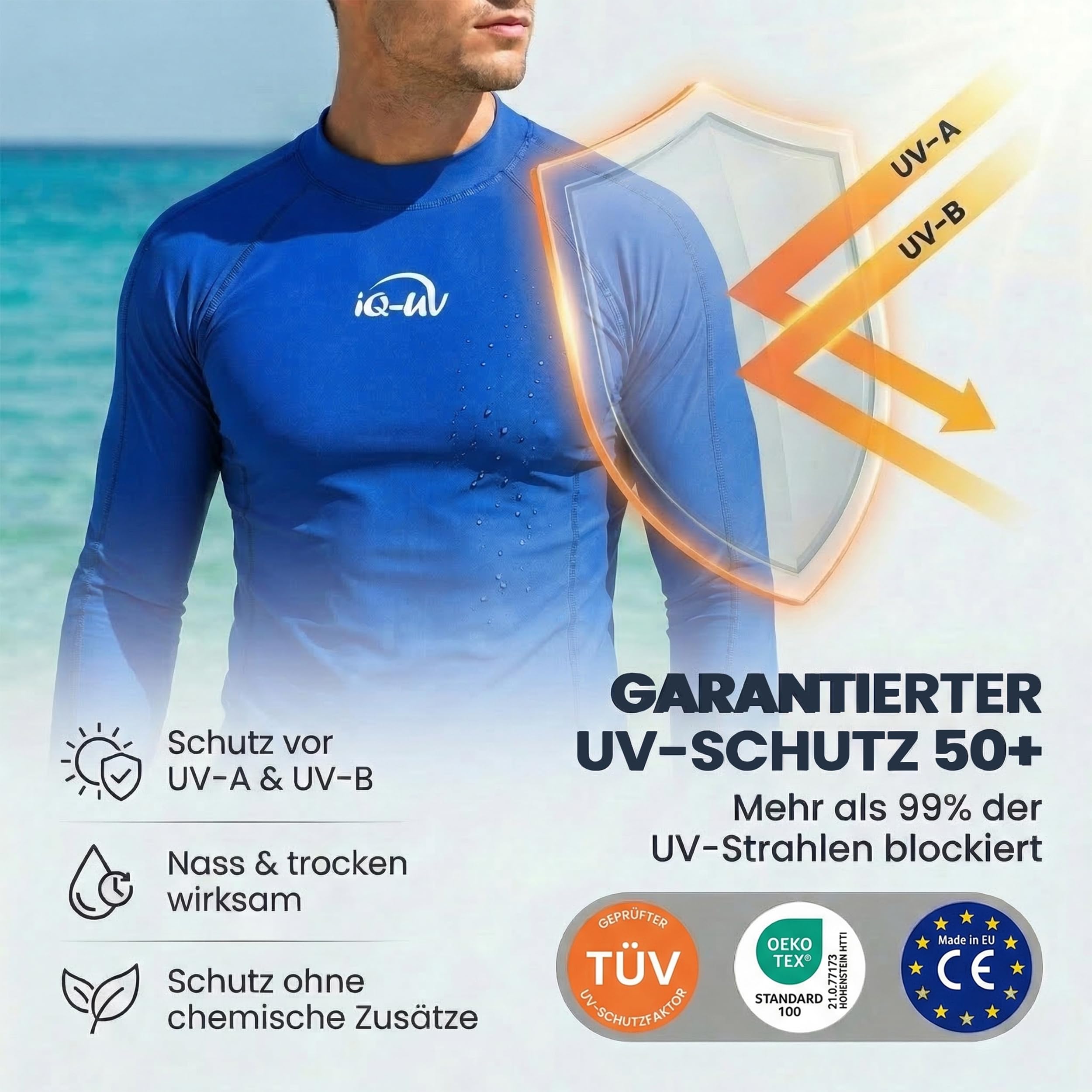 iQ-UV Koszulka z ochroną UV Mężczyźni Koszulka Uv Iq 300 Watersport Z Długim Rękawem