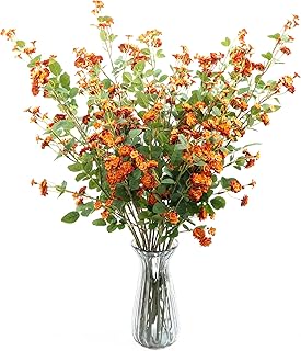 MAIMENG Burnt Orange Artificial Flowers,Mini Roses Silk Flowers Set of 6 for Home Decorations Centerpieces Wedding Arrange...