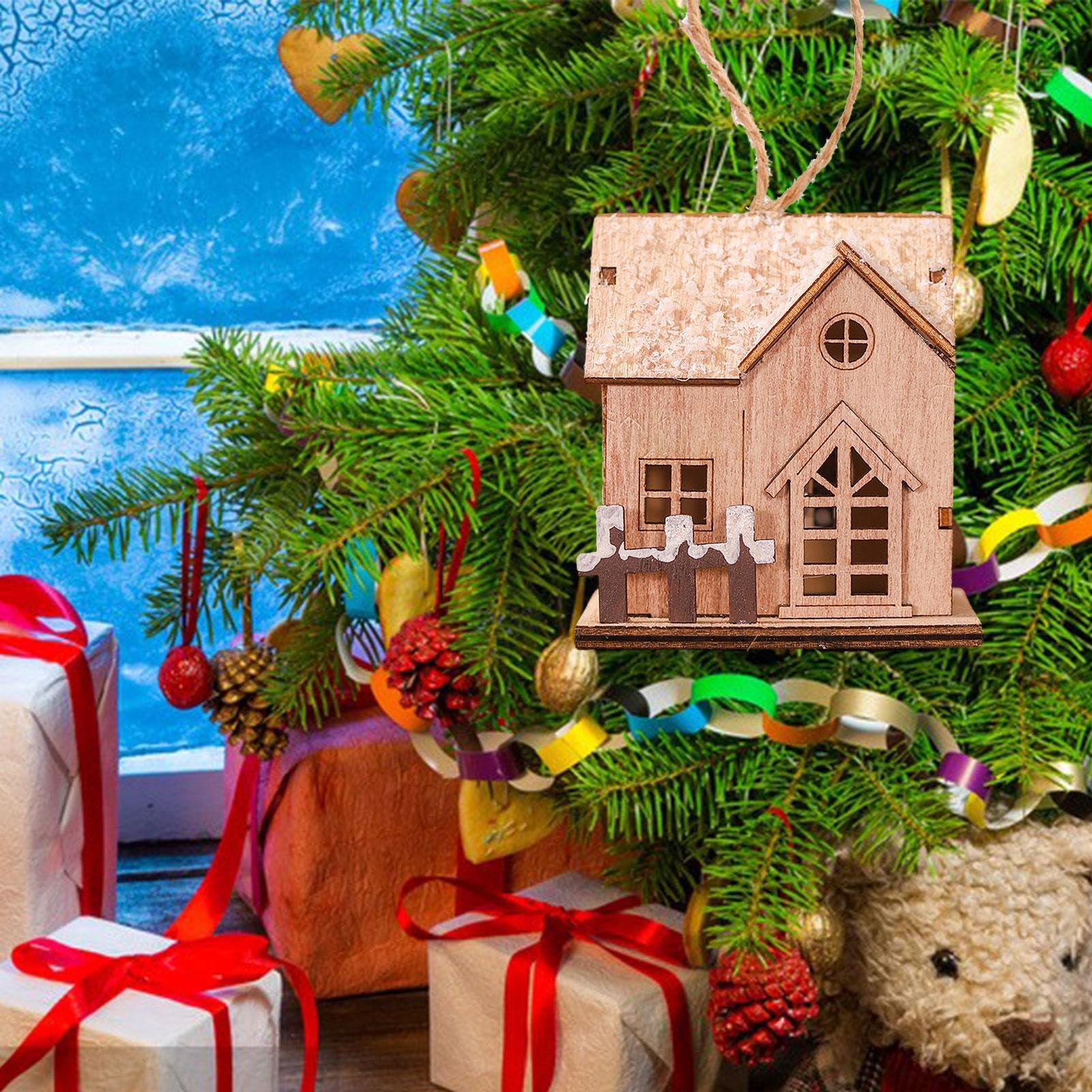 Amazon｜木製クリスマスドールハウスオーナメント - 夜光スモール木製 