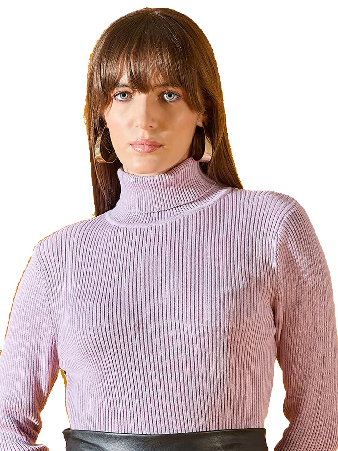 98 north 98 Degree North Women Cotton Self Design High Neck Pullover Has A Full Sleeves and Straight Hem-RG1121-L.Purple-picture-6