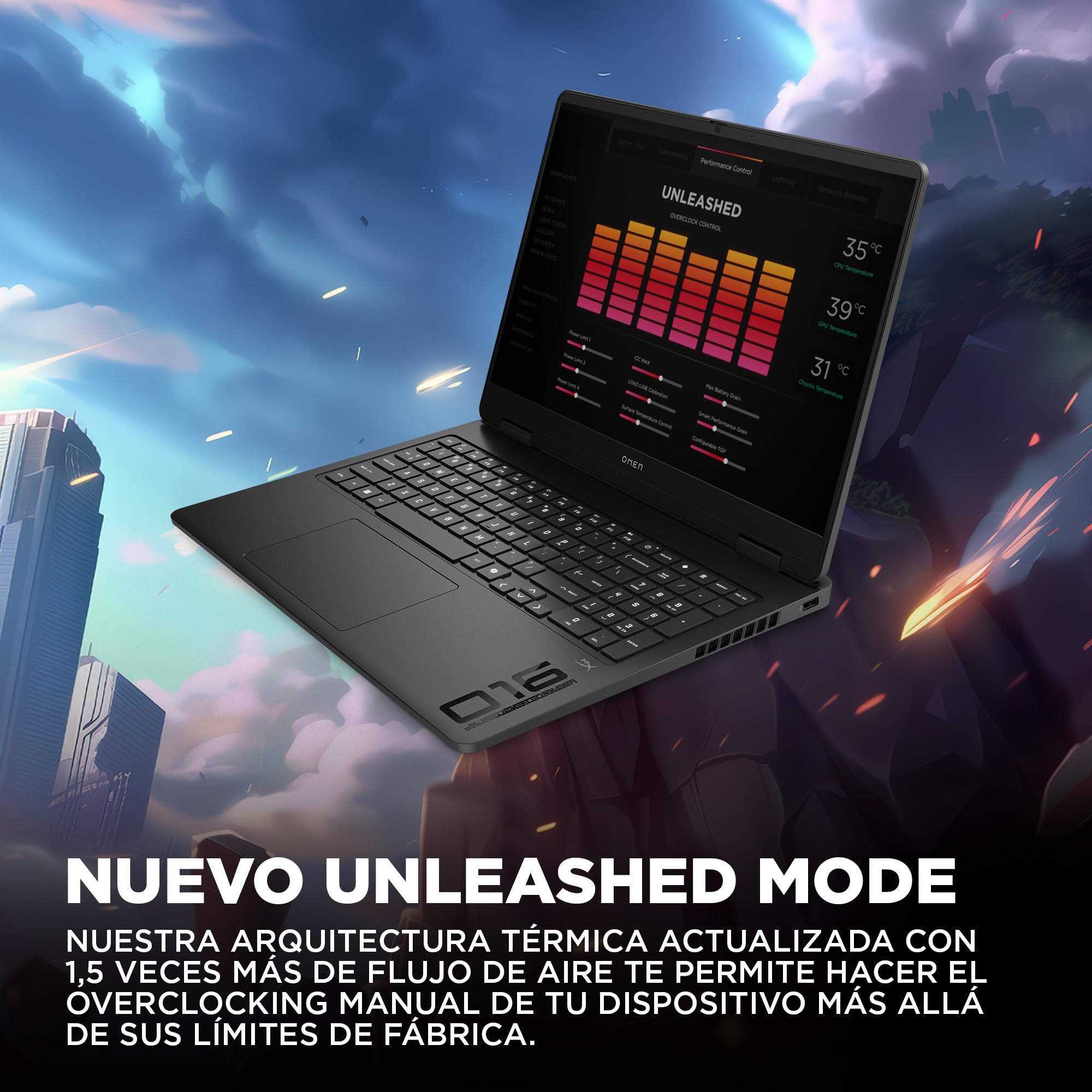 HP OMEN 16-ap0037ns, Ordenador portátil Gaming 16" 2.5K WQXGA (AMD Ryzen AI 7 350, 32GB RAM, 1TB SSD, NVIDIA GeForce RTX 5070, FreeDos) Negro - Teclado QWERTY Español