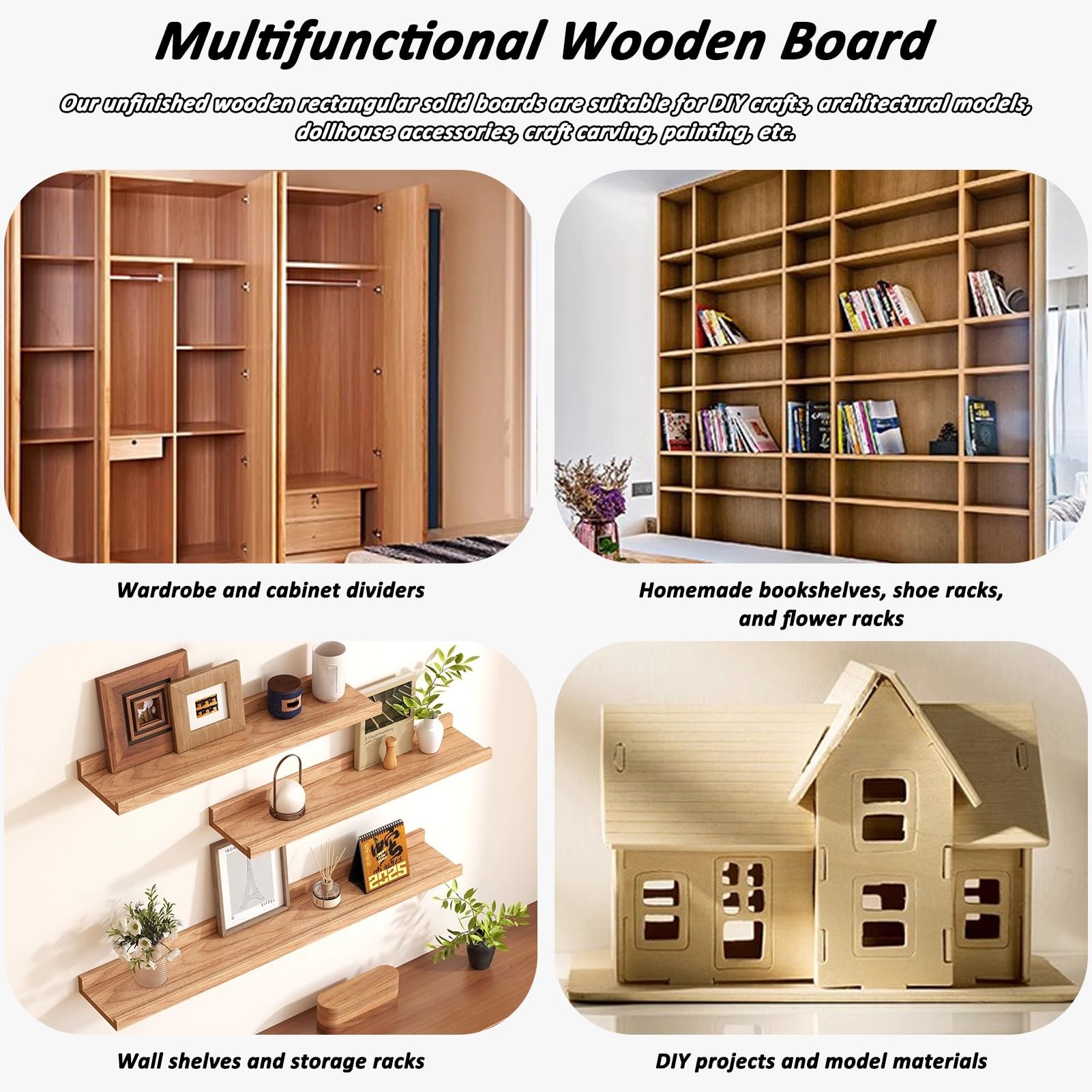 Tableros de madera maciza de paulownia sin terminar para manualidades, tallar, pintura, proyectos de bricolaje, modelos arquitectónicos, suministros de arte, carteles de madera en blanco