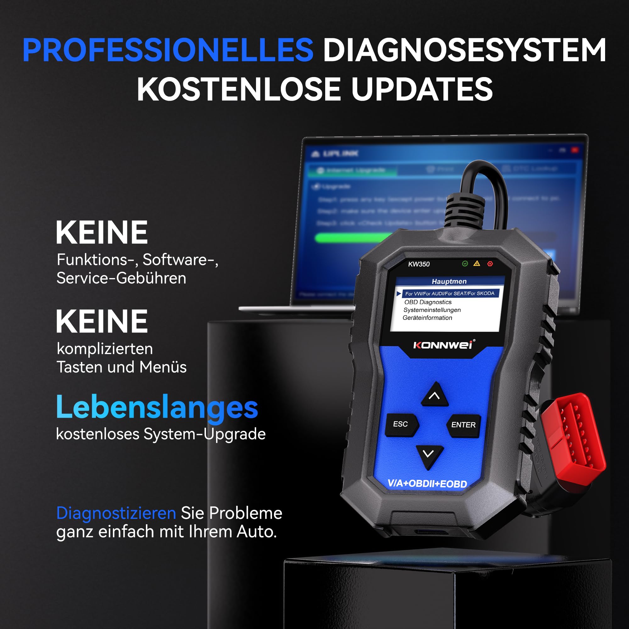 KONNWEI KW350 OBD2 Diagnosegerät für VW Audi Skoda Seat | Diagnosegerät Auto KFZ Fehlercode Auslesegerät mit ABS SRS BMS DKA EPB Öl Reset für VAG Fahrzeuge in Deutsch