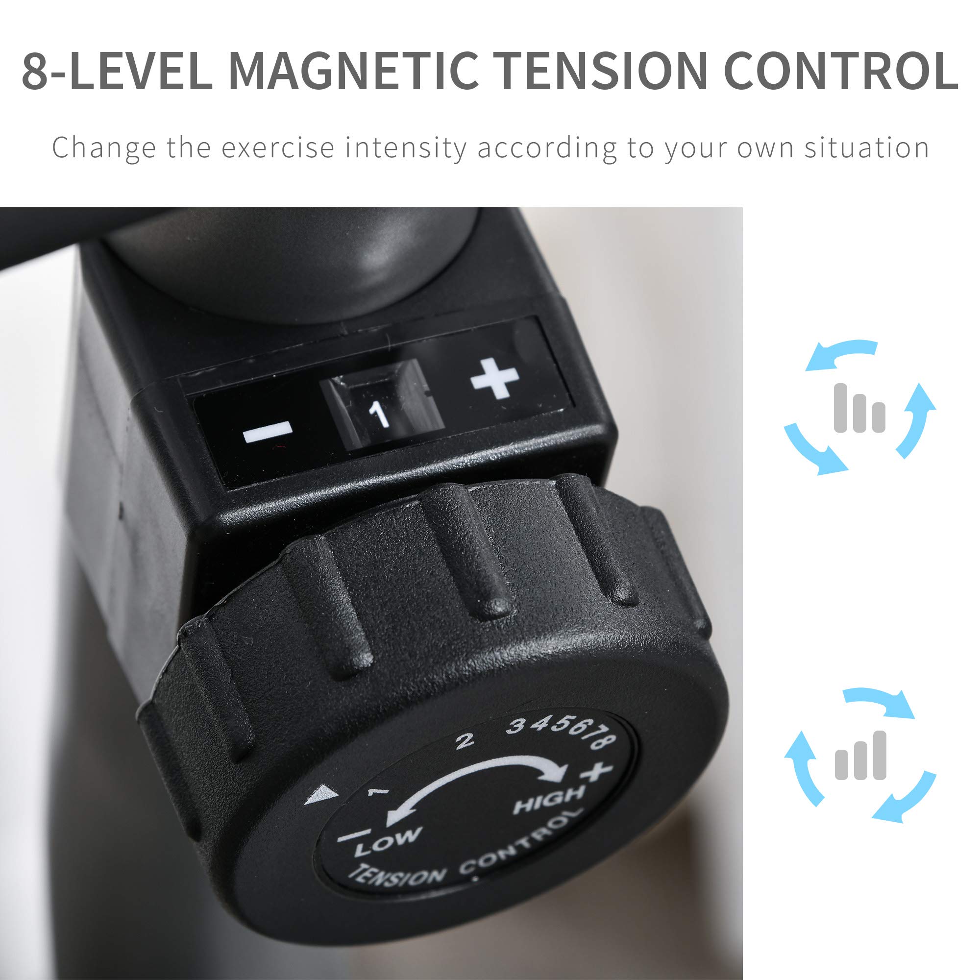 HOMCOM rower treningowy trenażer rowerowy koło zamachowe z 8-stopniową regulacją oporu magnetycznego regulowana długość opór magnetyczny koła metal ABS kolor szary + srebrny 136 x 62,5 x 38 cm