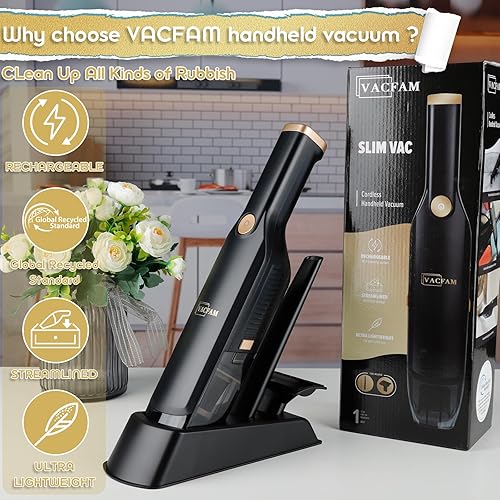 Miniatura 2 de Aspiradora de mano inalámbrica, succión de alta potencia de 15 KPA, carga rápida USB, aspiradora de automóvil con base de almacenamiento, eliminador