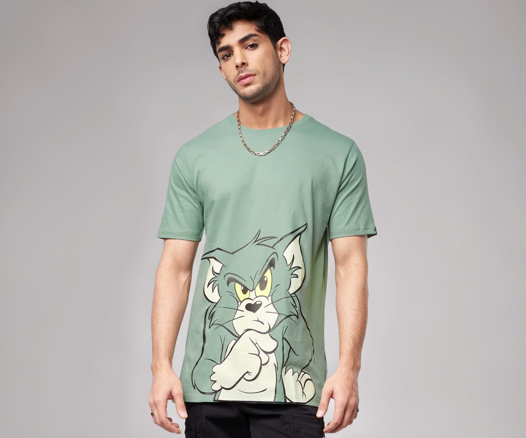 Men's Official Tom And Jerry: Thinking Tom Cotton Regular Fit T-Shirts