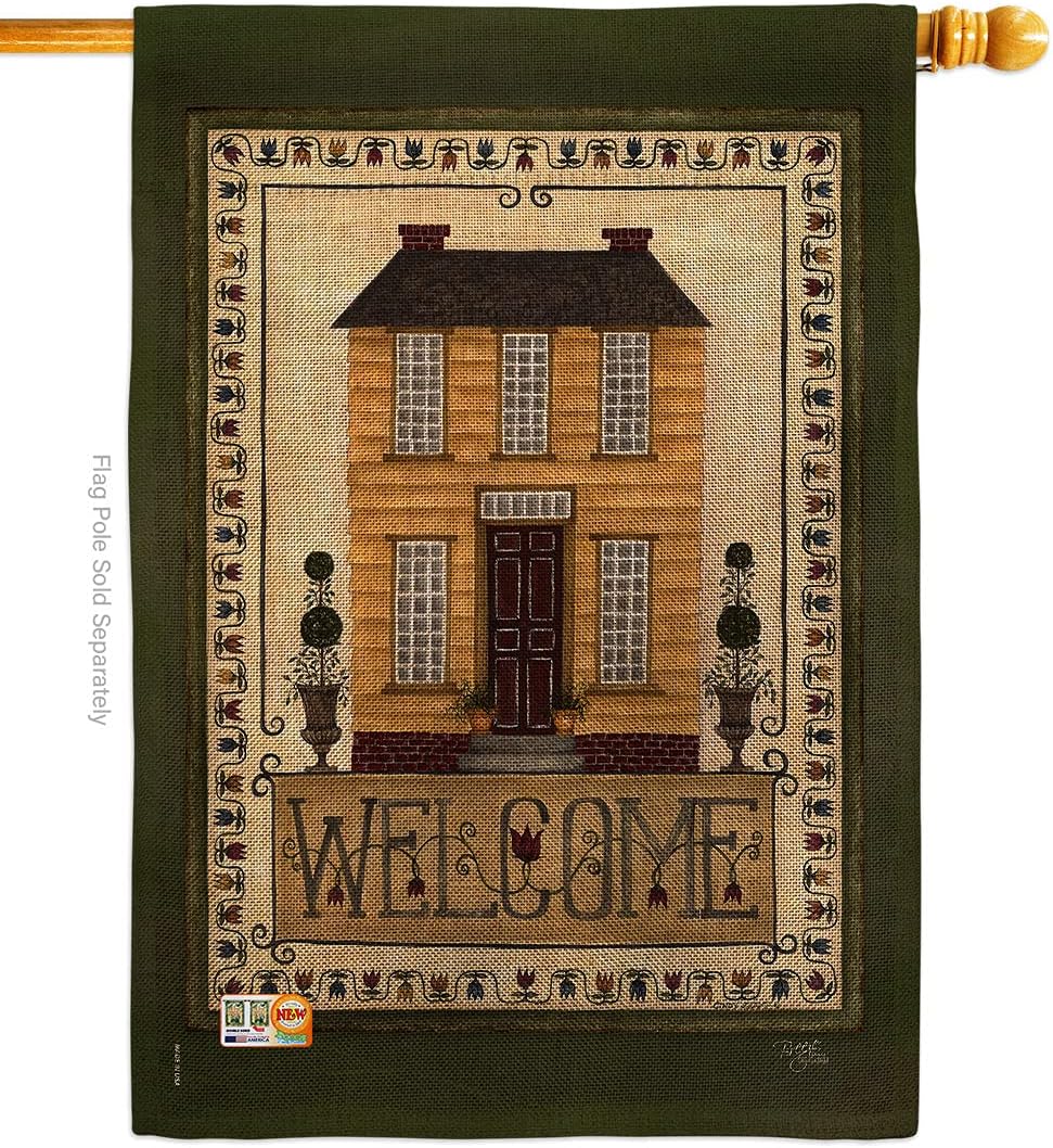 Breeze Decor Welcome Yellow House Flag Country Living Primitive Farm Western Barn American Rustic Cowboy Rural Ranch Decoration Banner Small Garden Yard Gift Double-Sided, Made in USA