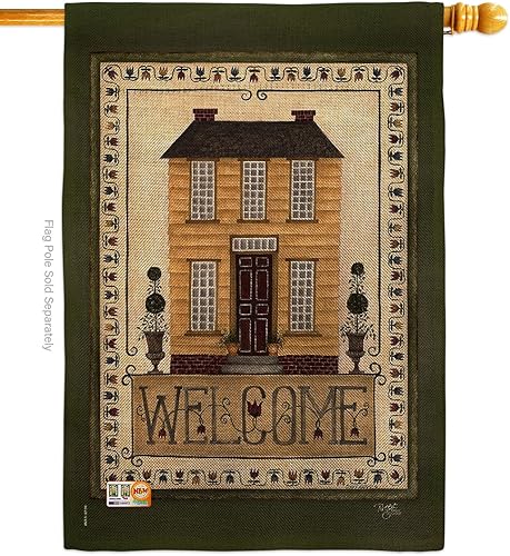 Breeze Decor Bandera de bienvenida de casa amarilla Country Living Primitive Farm Western Barn American Rustic Cowboy Rural Ranch Decoración Banner