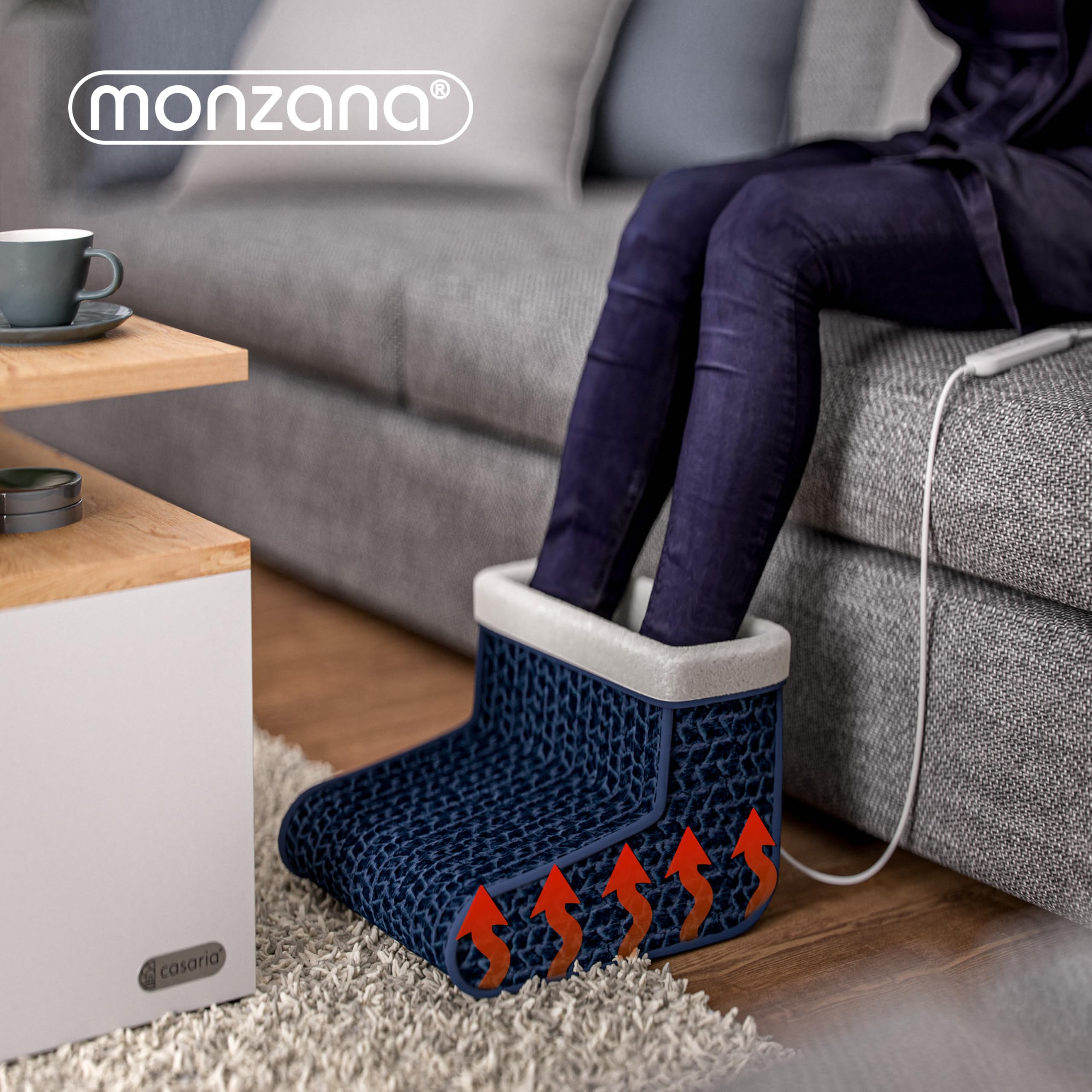 MONZANA® elektrischer Fußwärmer 4 Heizstufen 90min Timer Größe 46,5 Fußheizung Wärmeschuh Überhitzungsschutz waschbar blau
