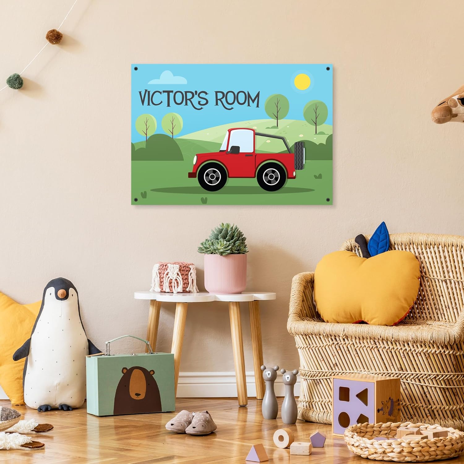 Customized Kid Room Sign, Personalized Name For Bedroom Nursery Room Wall Decor Kids With Jeep Sign, 20x28 Inches, Rust Free ACM, Fade Resistant, Made in USA by My Sign Center