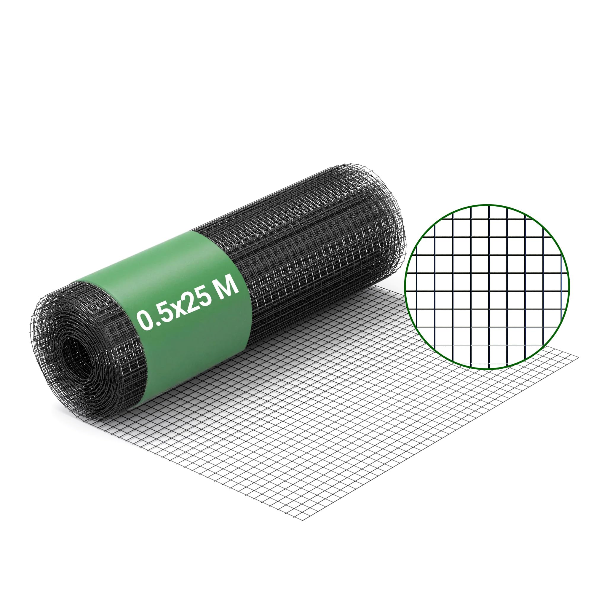 Wiltec Rete da voliera nera Maglie quadrate 12x12mm Rotolo da 25m Altezza 50cm Acciaio zincato