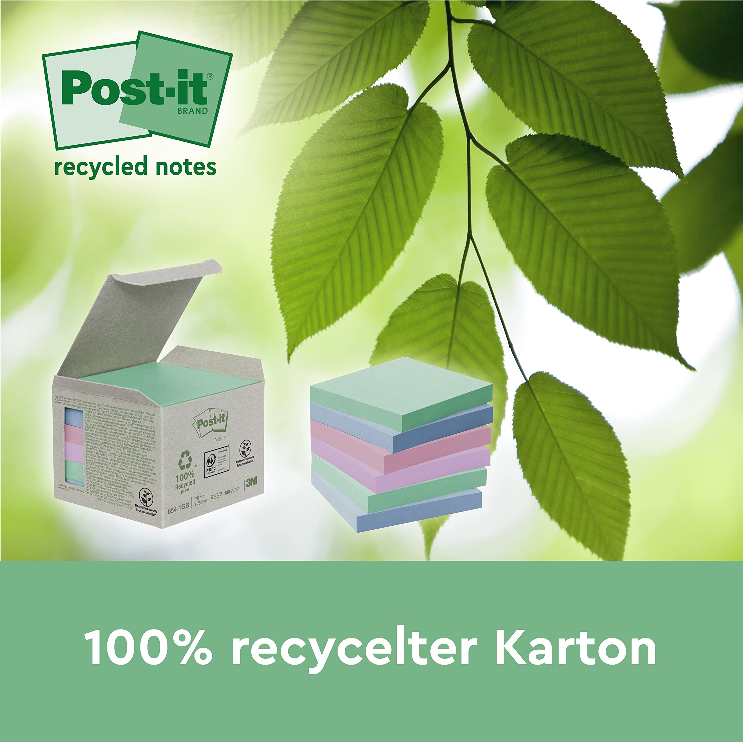 Post-it Recycling-Notes, 16 Blöcke (1600 Blatt), 127 mm x 76 mm