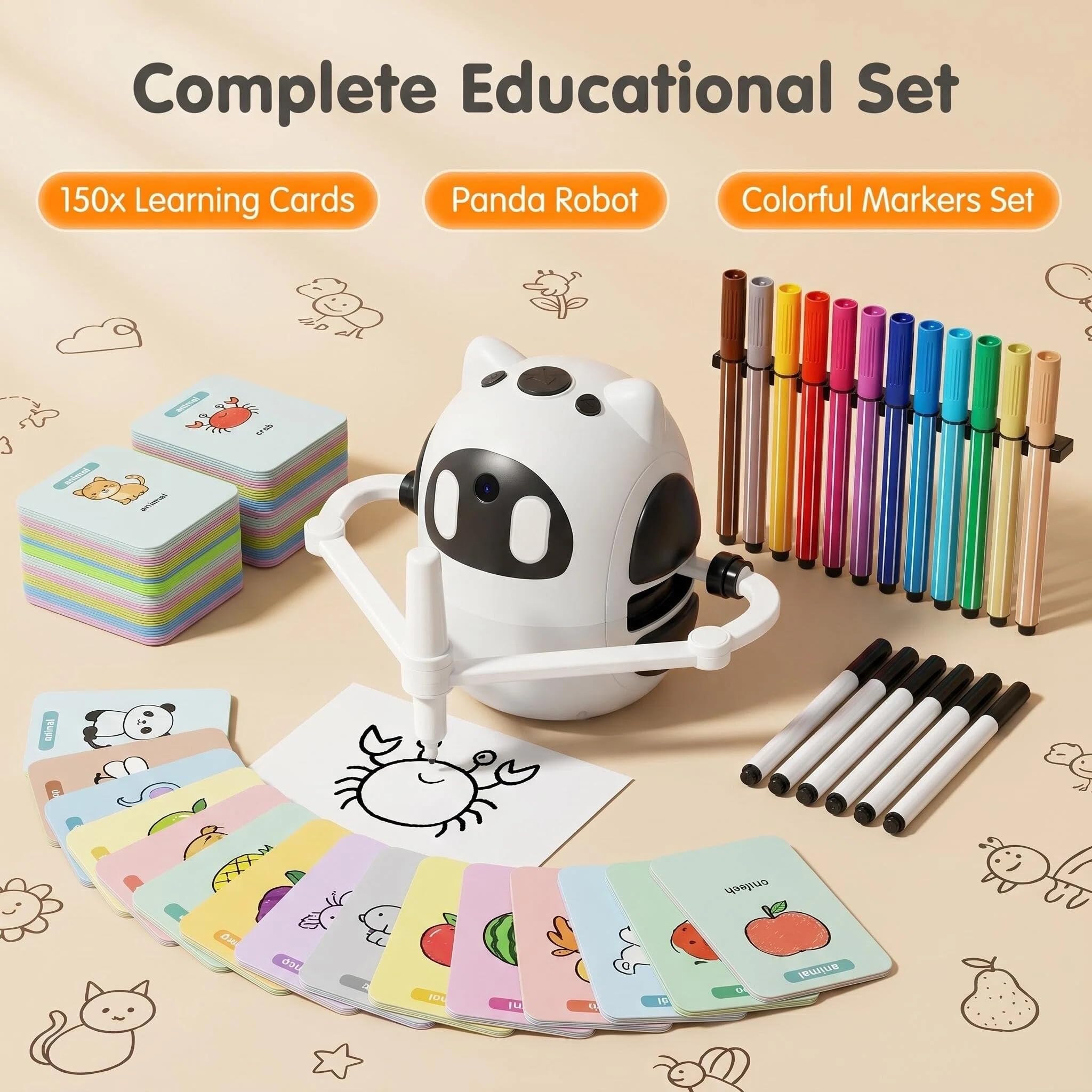 Kit Montessori Robot de dibujo AI con 150 tarjetas y 17 colores