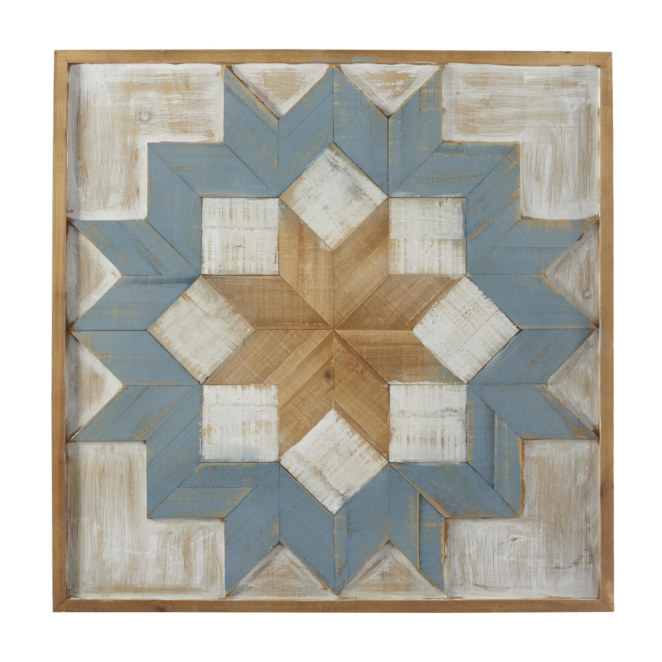 Benzara 98718 Wood Wall Art W, 31" H, Brown, Blue, White, Cyan