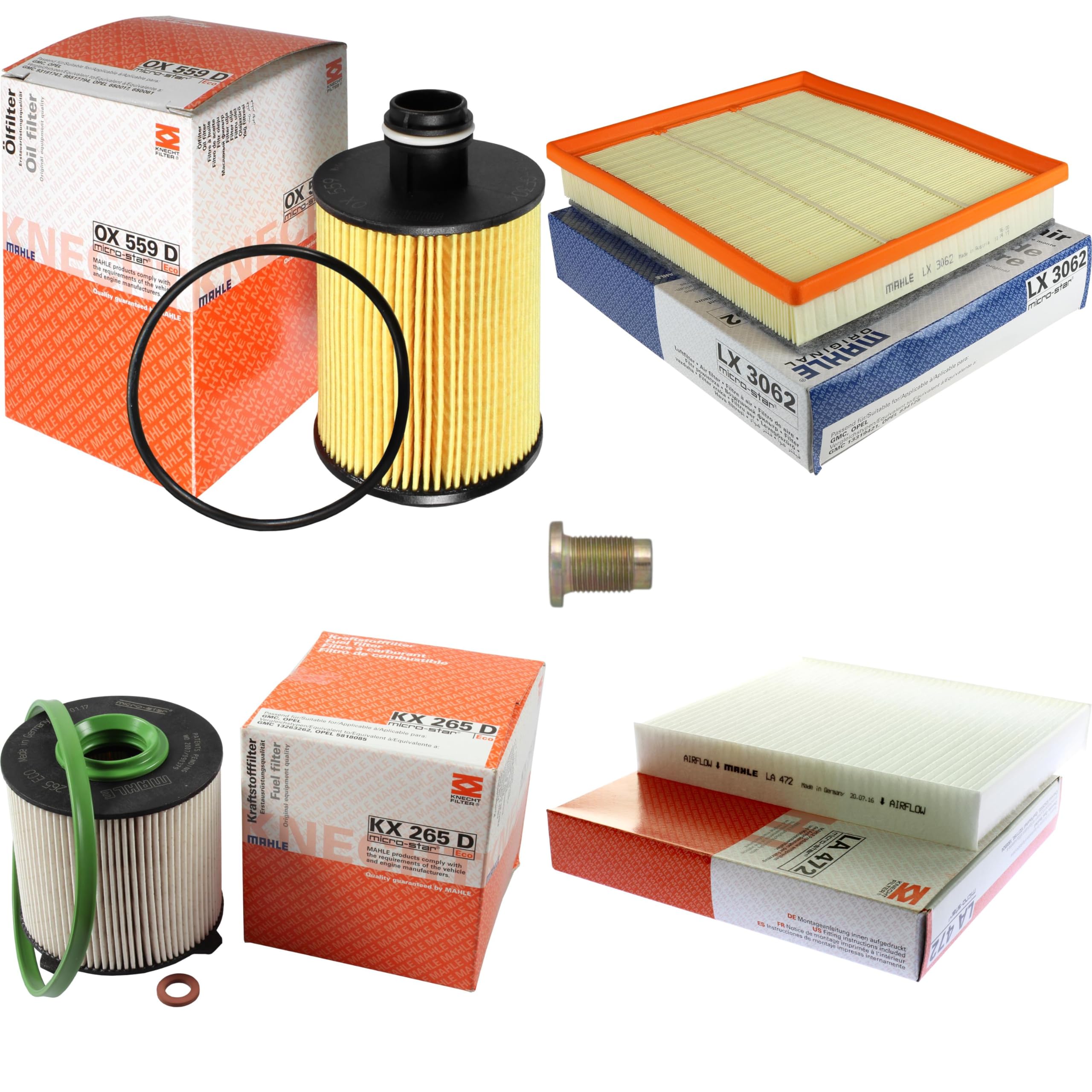 Paquete de inspección Kit de mantenimiento con filtro de aceite OX 559D, filtro de aire LX 3062, filtro de combustible KX 265D, filtro de habitáculo LA 472, tornillo de cierre