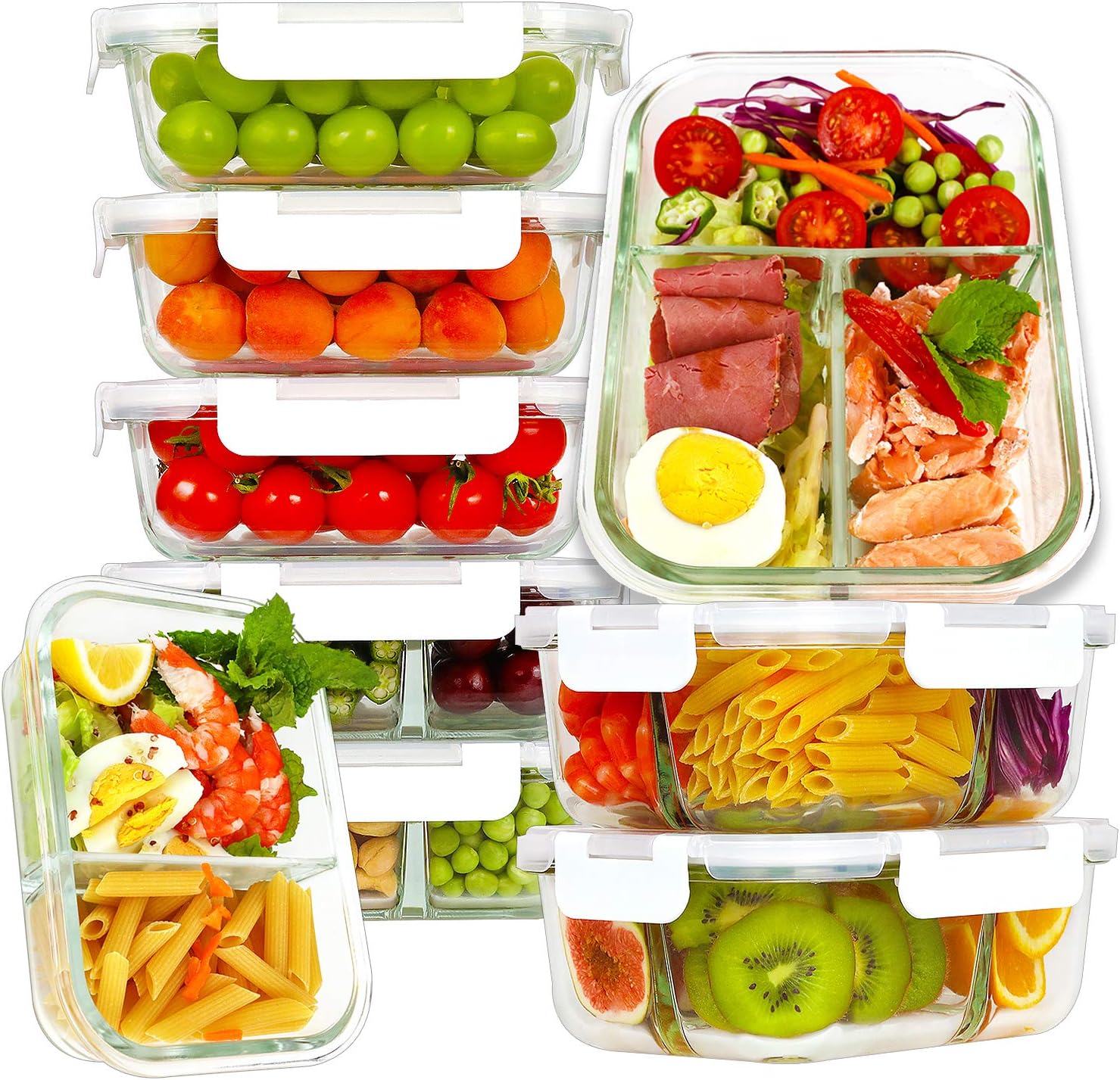 Buy Bayco 9 Pack Glass Meal Prep Containers 3 & 2 & 1 Compartment