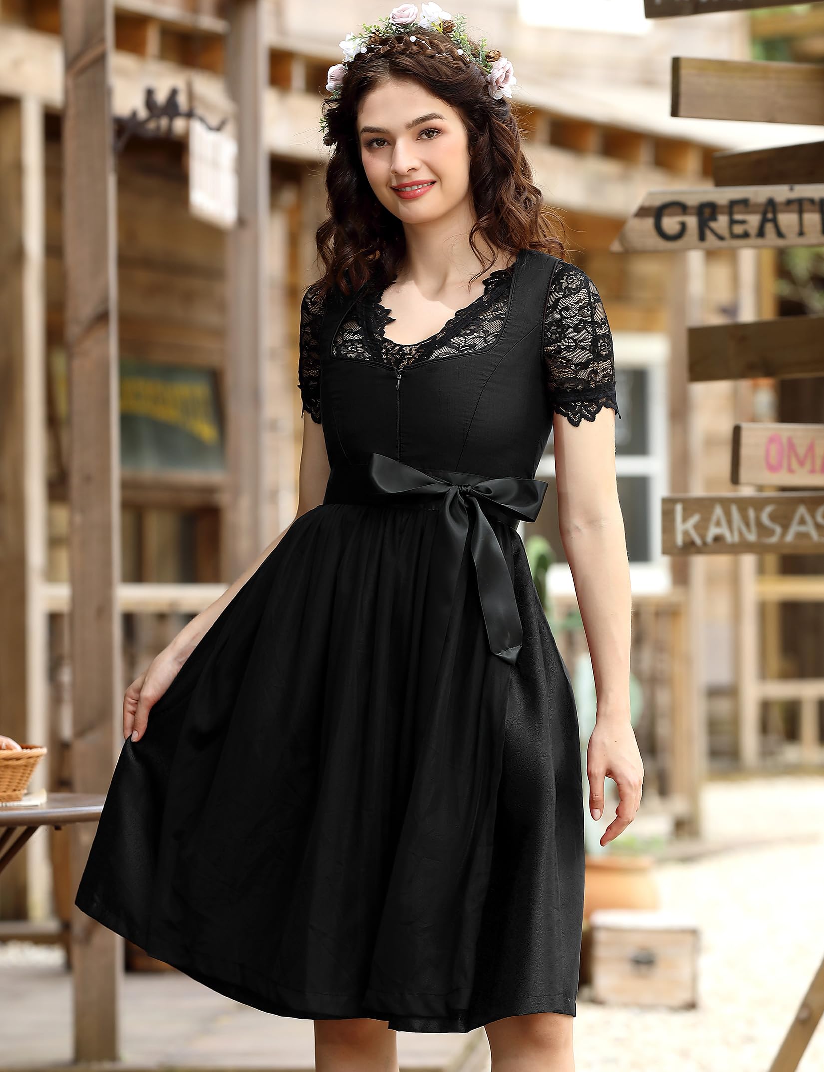 Dirndl Damen Midi Trachtenkleid 3tlg. Trachtenmode Trachtenrock Kleid Dirndlbluse DirndlschüRze für Oktoberfest Von Gr.34-48
