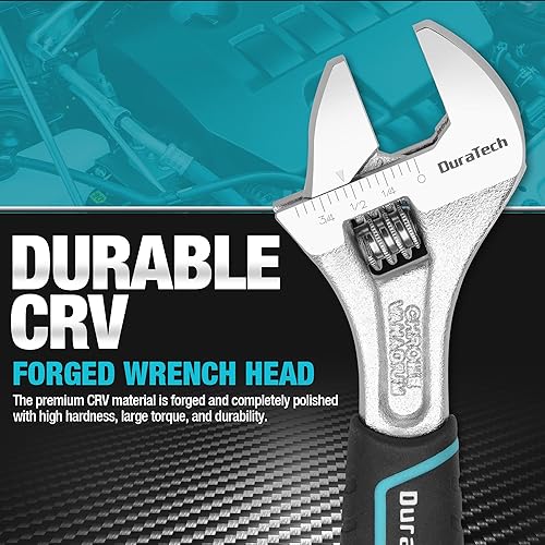 Miniatura 2 de DURATECH Llave ajustable de 6 pulgadas, llave de acero Cr-V, llave de mandíbula ancha, básculas métricas y SAE, para el hogar, garaje, taller y