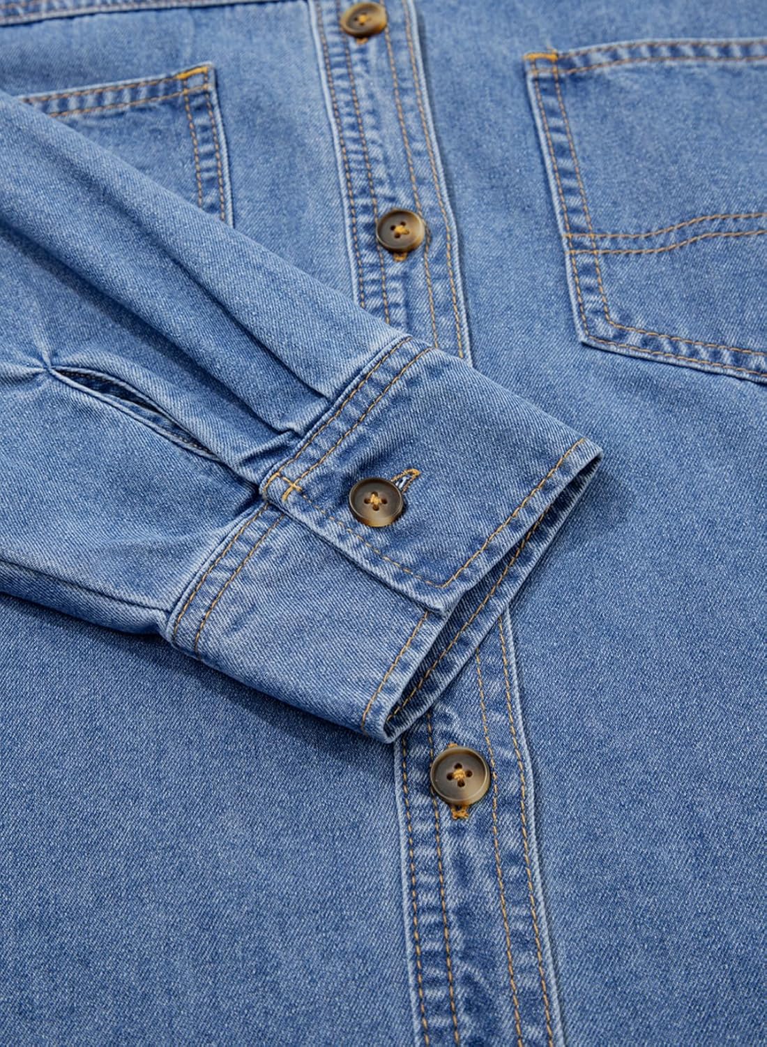 Sidefeel Women Denim Shirts Oversized Long Sleeve Button Down Blouse V Neck Casual Top Shackets - Image 7