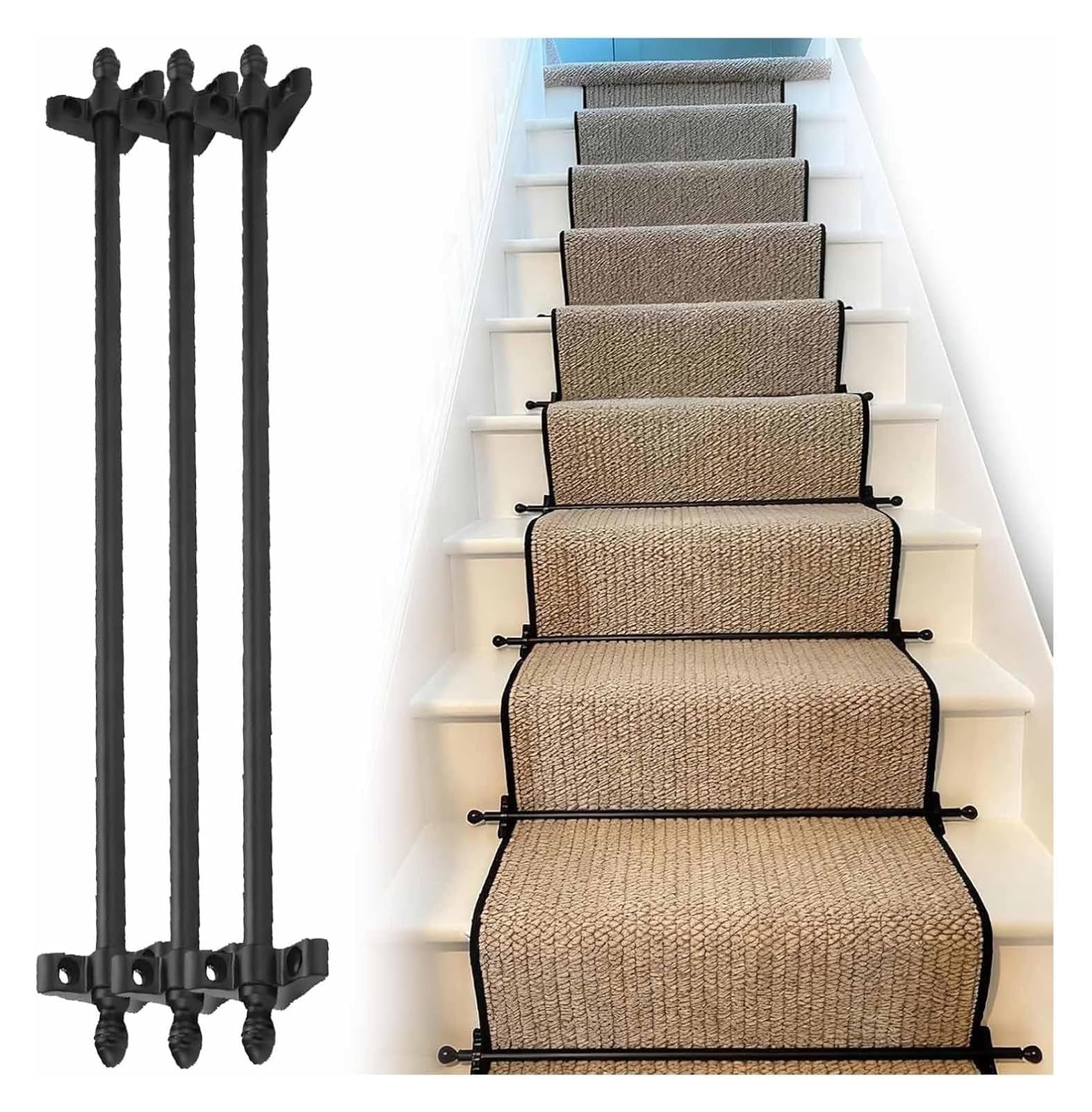 Soporte de metal para barra de alfombra de escalera con acabado minimalista mate, pack de 10