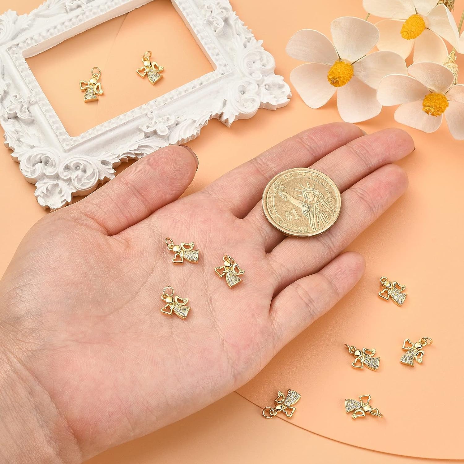 KitBeads 10pcs Gold Plated Angel Guardian Charms Micro Pave Zirconia Love Heart Charms for Bracelets & Jewelry Making - Image 4