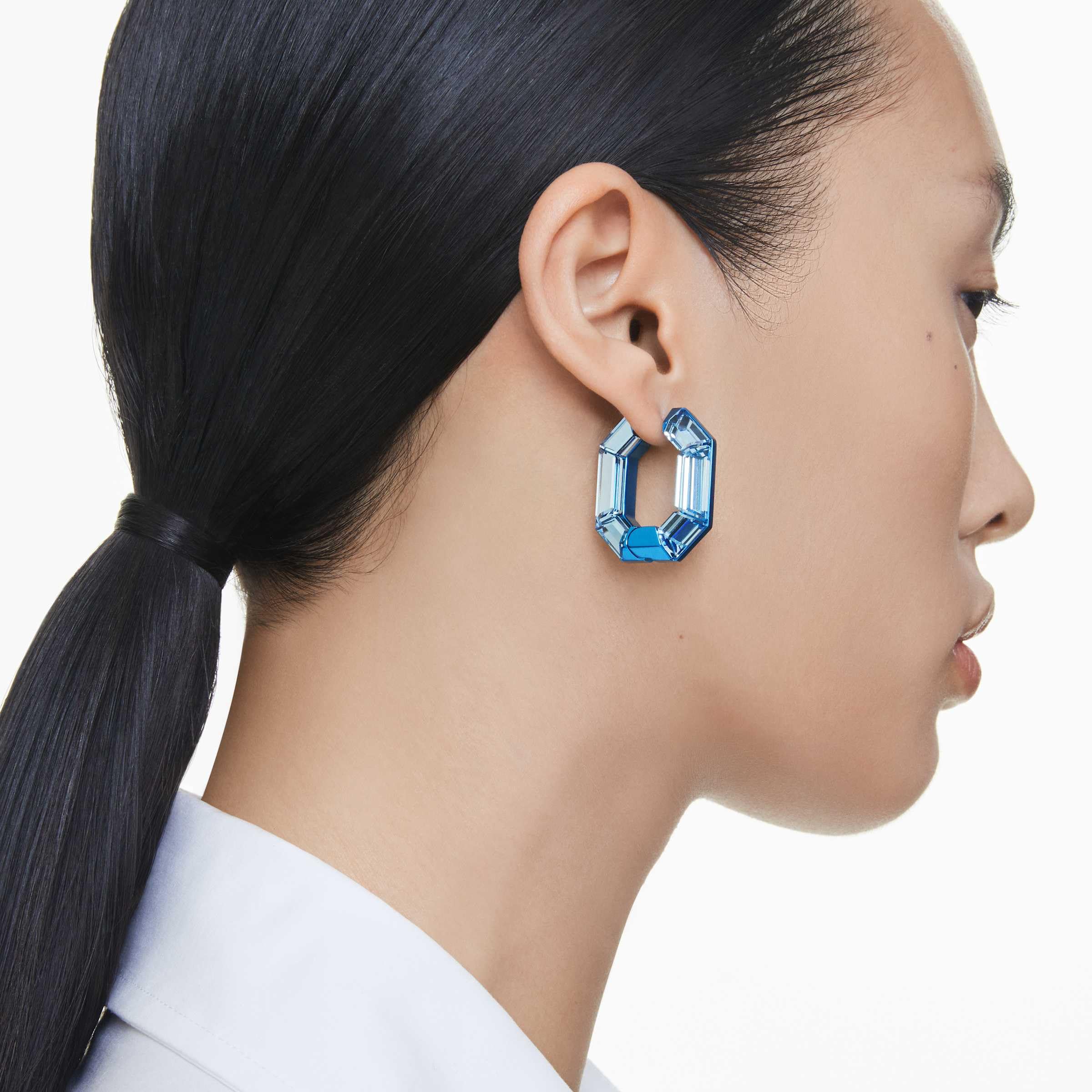 Swarovski Orecchini a cerchio Lucent, Forma ottagonale, Piccoli, Blu