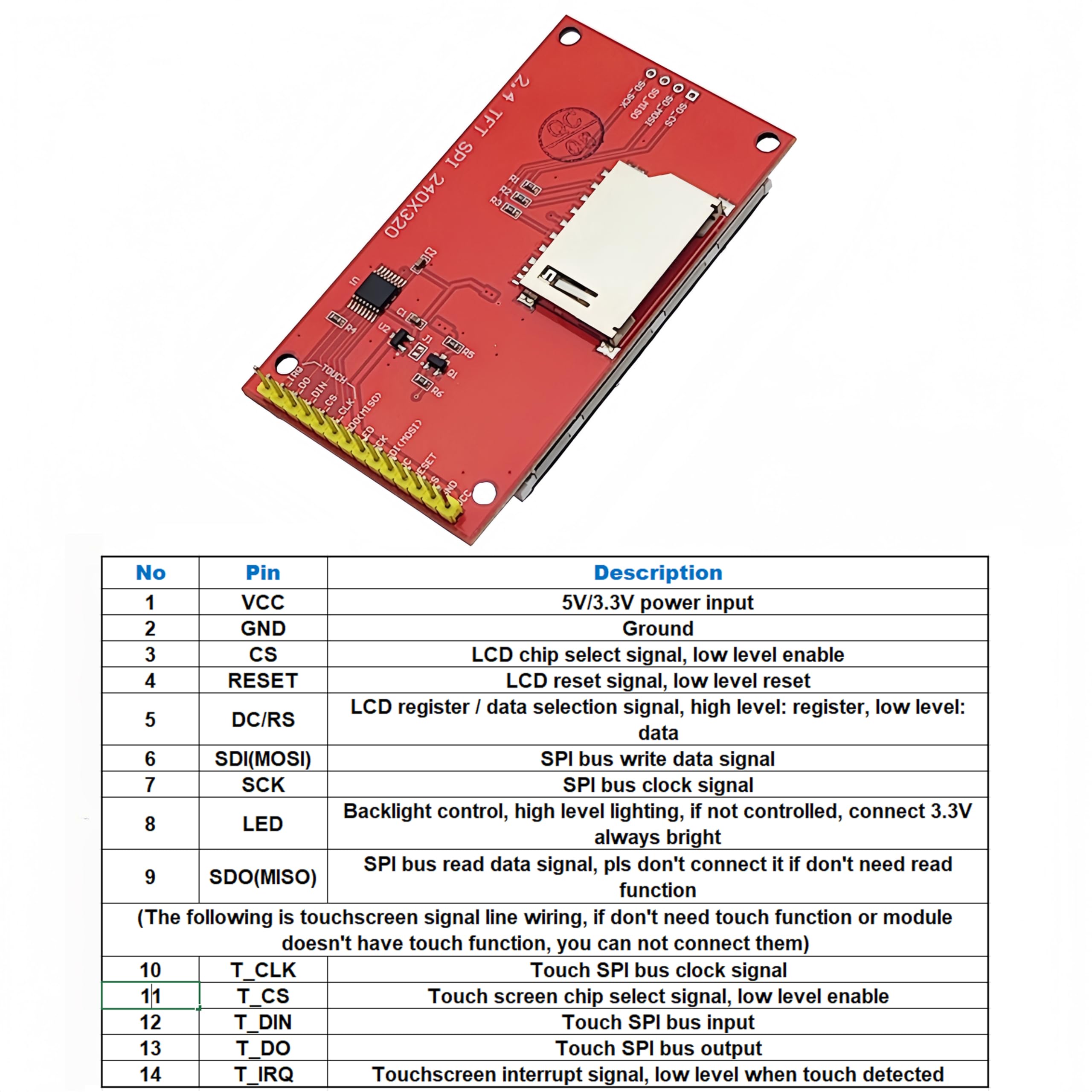 Módulo TFT LCD de 2.4 pulgadas 320x240 SPI Serial ILI9341 Paneles táctiles resistivos con lápiz táctil compatible con Arduino STM32