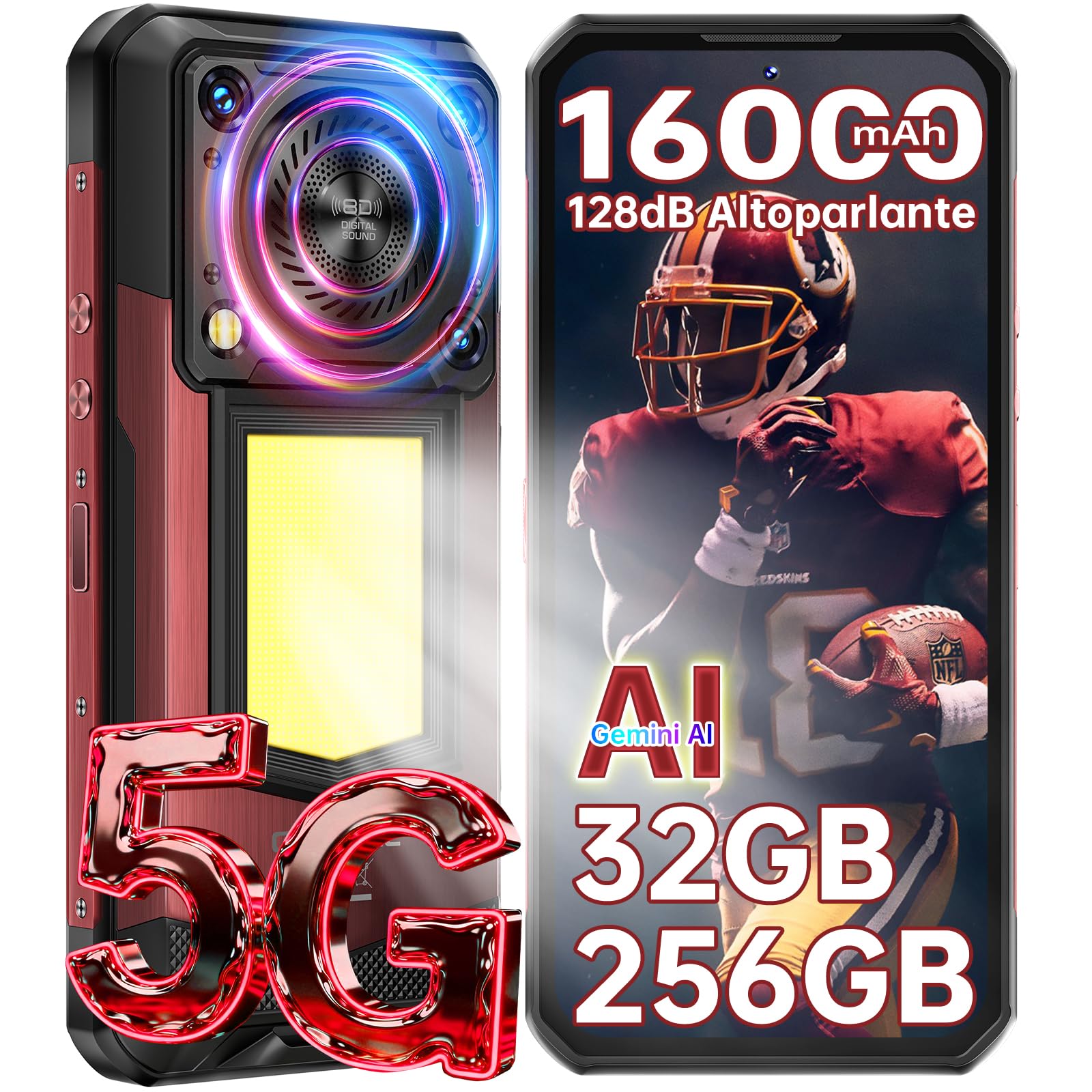 oukitel wp56 rugged smartphone 128mp 16000mah 108mp 32gb 678lcd 120hz red