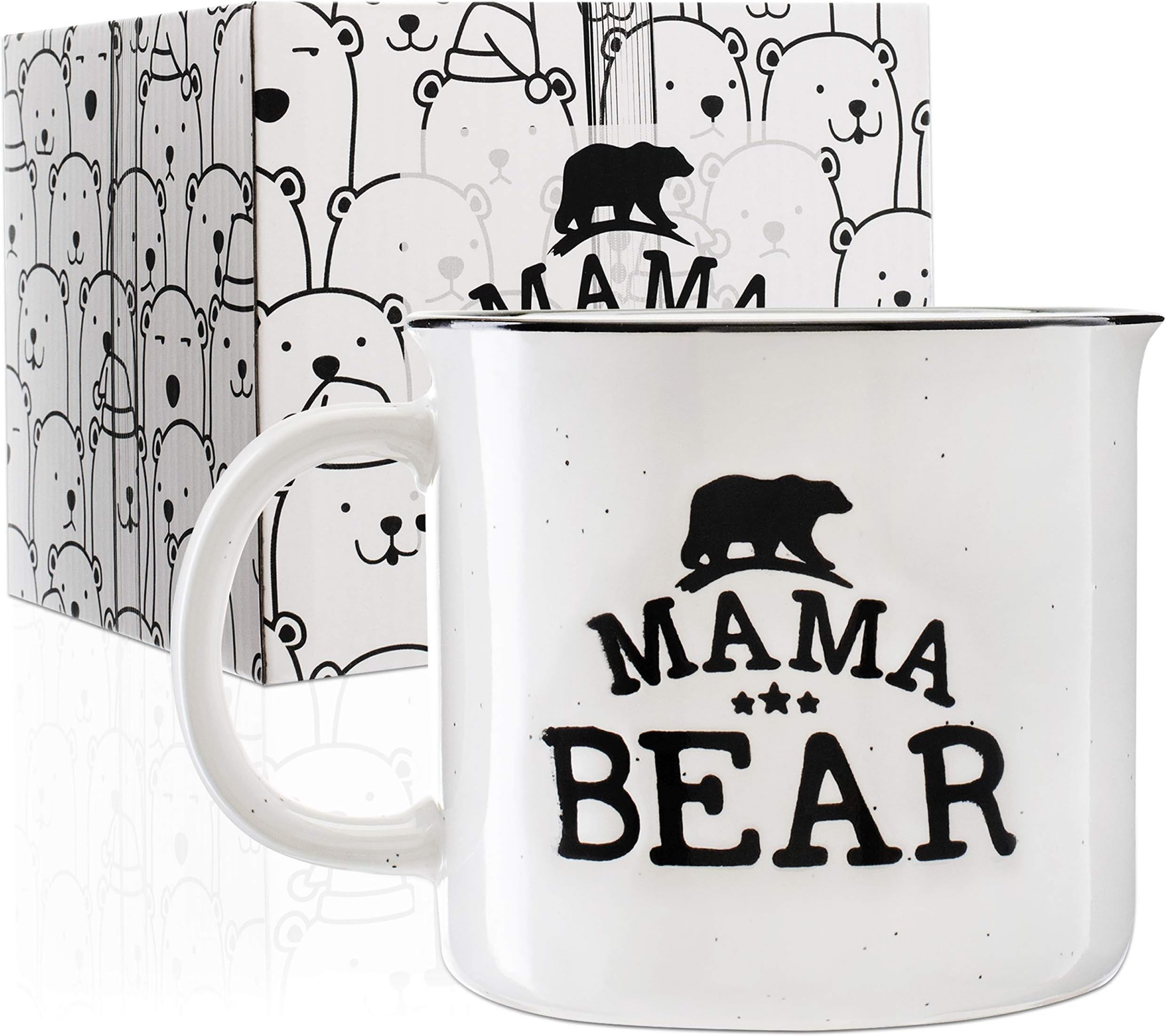 USA Custom GiftsMama Bear Stoneware Engraved Campfire Ceramic Mug - White - 15 oz, Mother's Day Gifts - Retro Coffee Mug - Mama Bear Coffee Cup