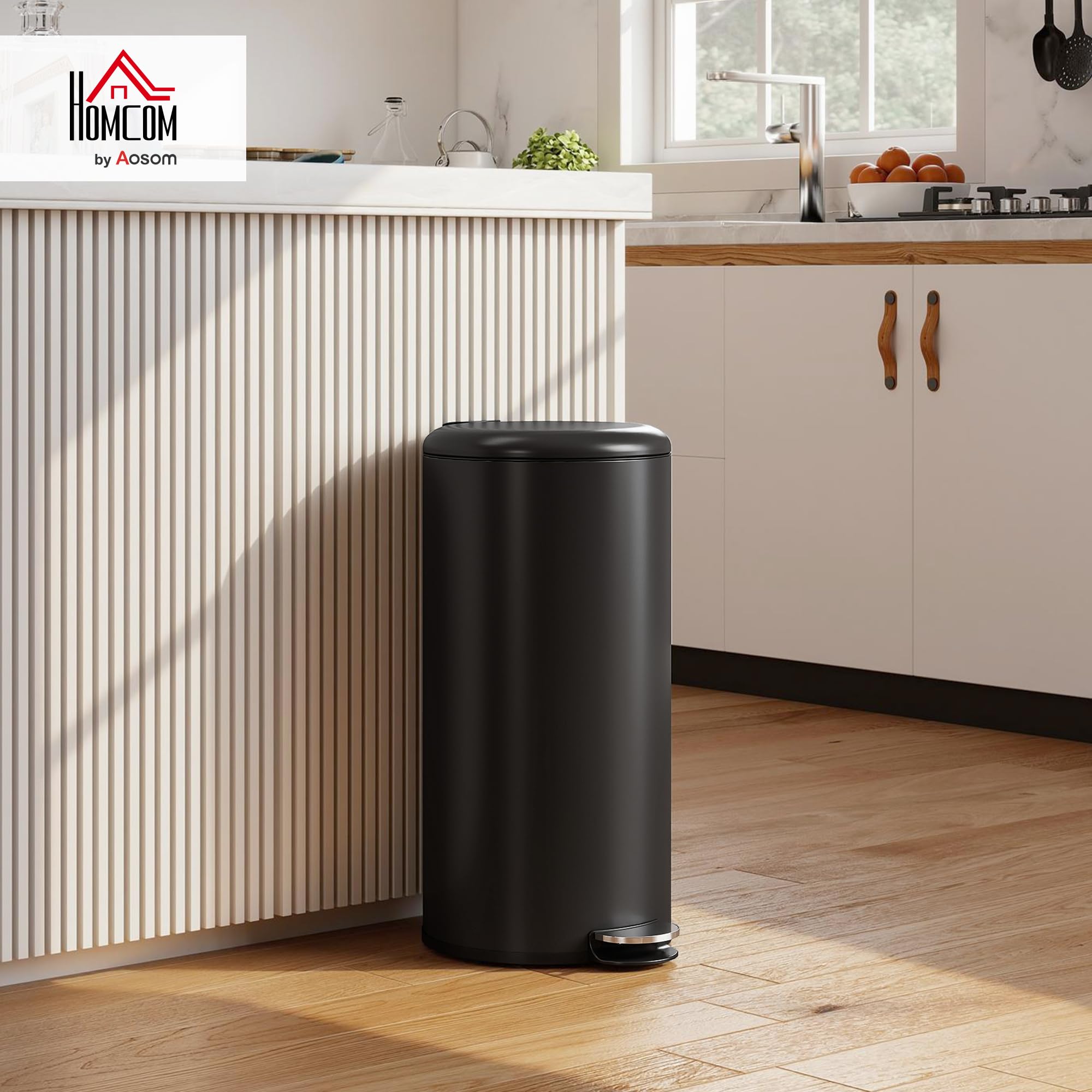 HOMCOM Kosz na śmieci 30 l, kosz na śmieci z pokrywą i pedałem nożnym, kosz na śmieci z koszem wewnętrznym, funkcja Soft-Close, do salonu, biura, czarny, 36 x 30 x 63,5 cm