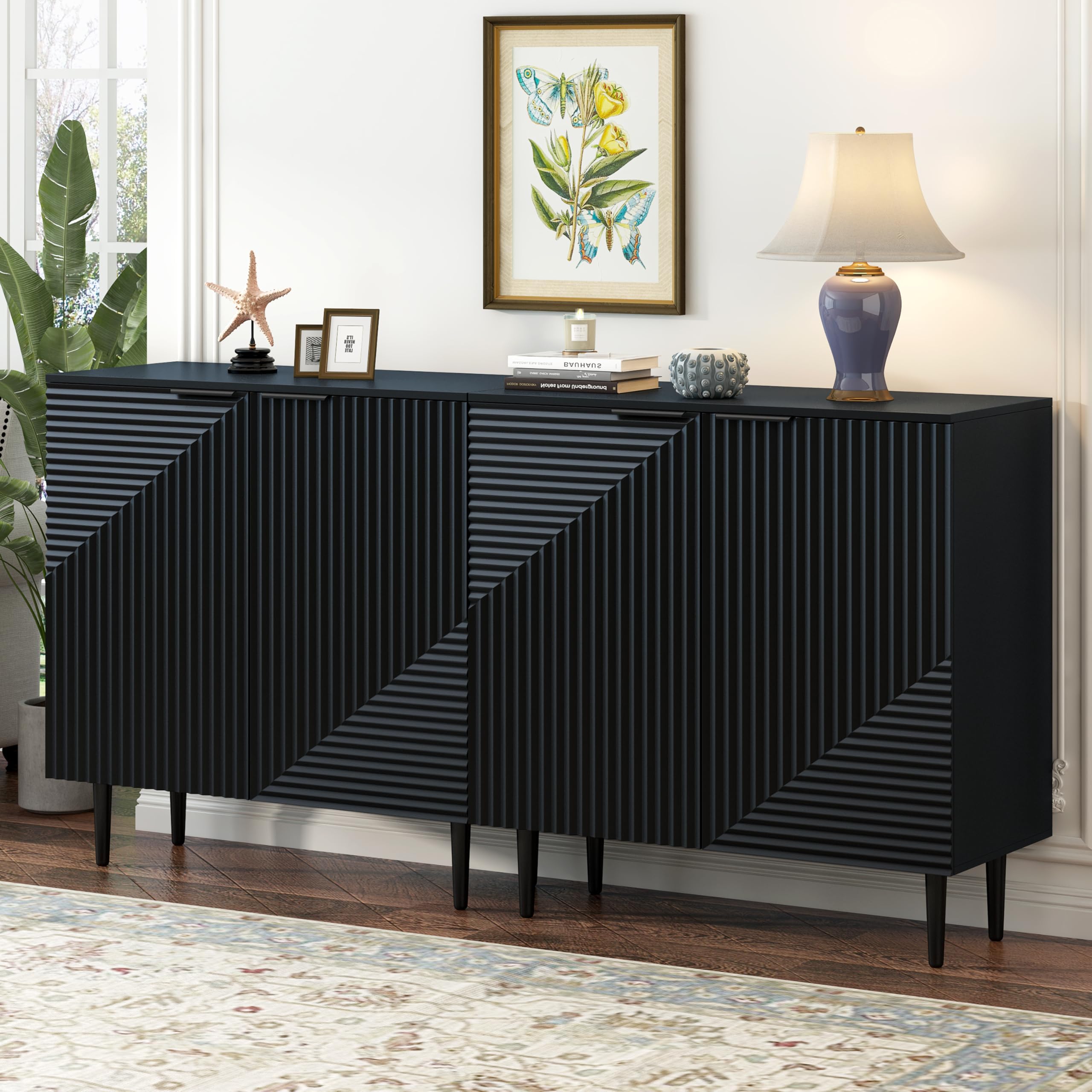 Set of 2 Modern Minimalist Side Cabinets,Versatile Storage Solution,Adjustable Shelves,Stylish Geometric Door Design,Perfect as TV Stand