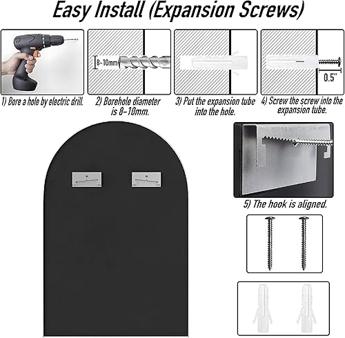 Miniatura 6 de Espejo de pared arqueado cuadrado de 24 x 36 pulgadas, espejo de longitud completa montado en la pared para colgar o apoyar contra la pared, marco