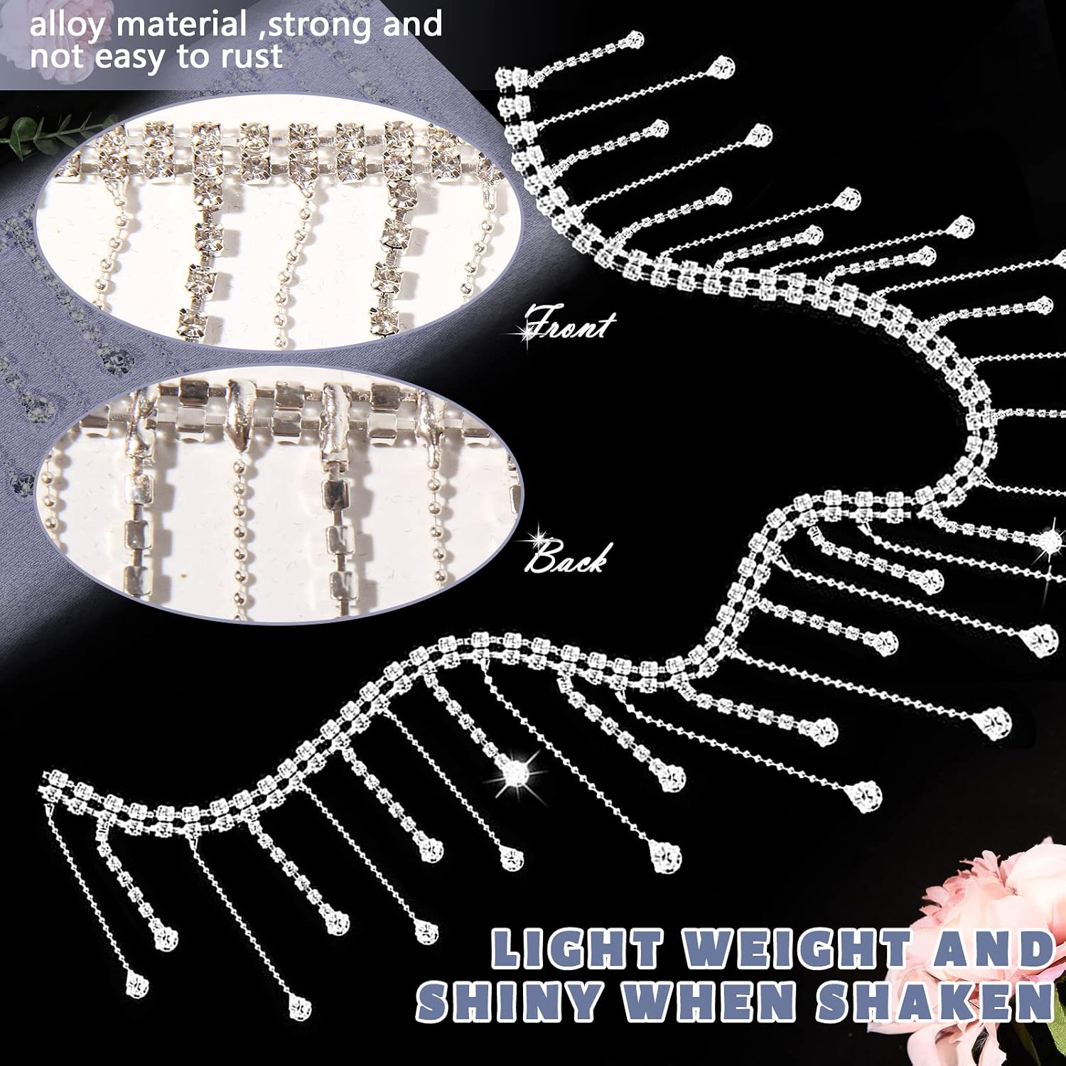 THARAHT Rhinestone Fringe Trim Beaded Fringe Trim Rhinestone Ribbon Tassel Chain for Jeans Clothing Accessories DIY Decoration 2Yard,Silver