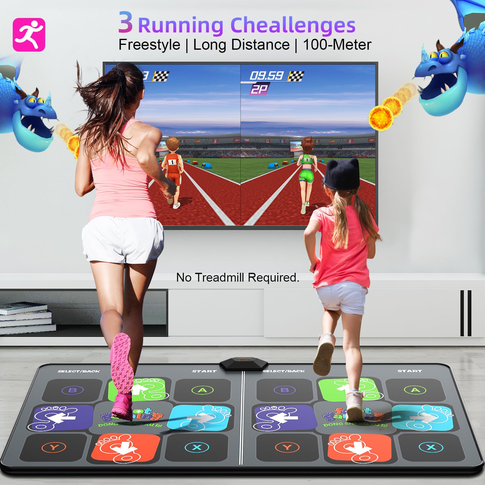 FWFX Tappetino da ballo per giochi TV, wireless, musicale, elettronico, per bambini e adulti, 2 giocatori, per esercizi attivi al chiuso, per feste in famiglia, compleanni per ragazzi e ragazze
