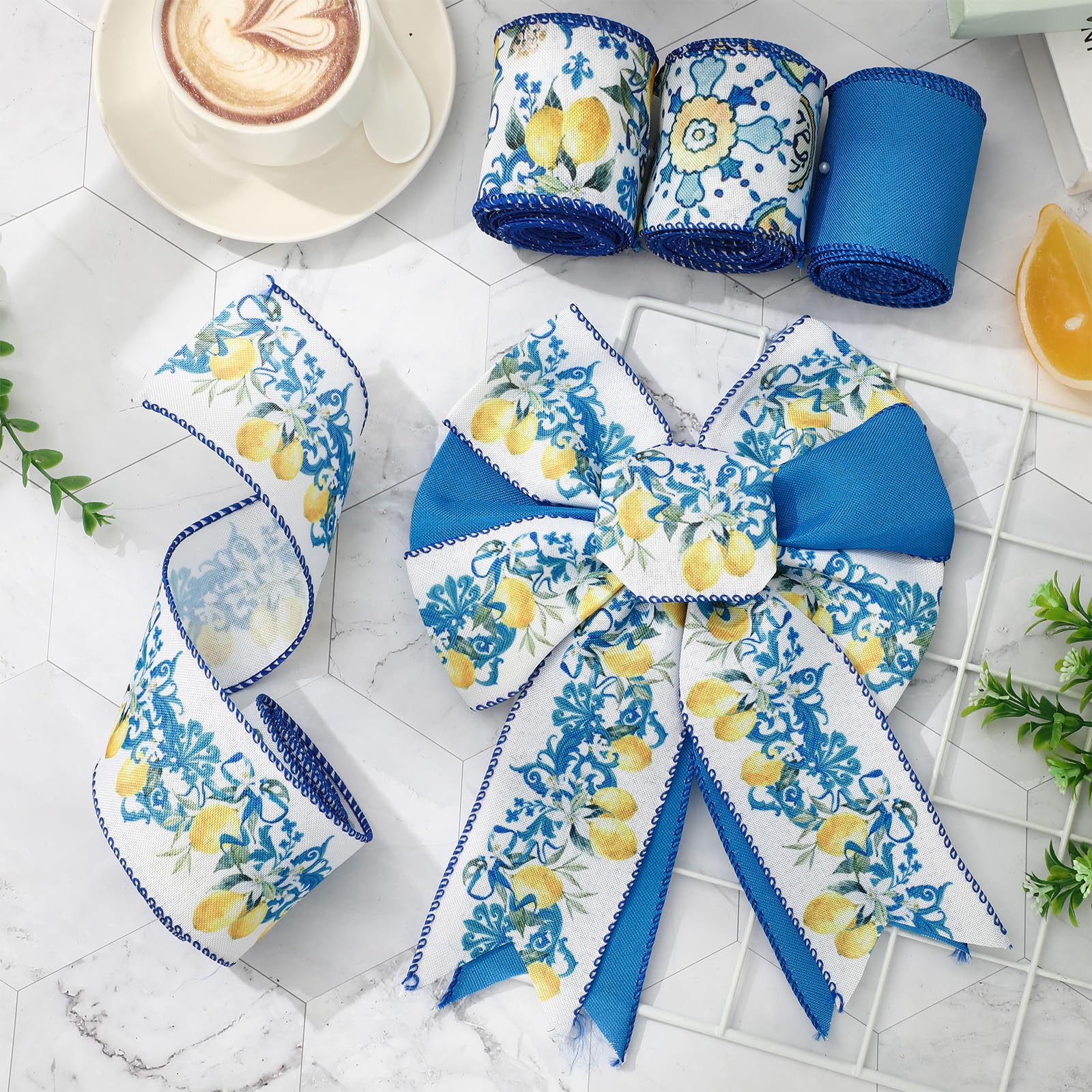 Amazon.com: Whaline Lemon Wired Edge Ribbon 24 Yards Blue