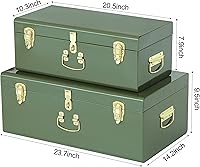 Vista 2 de Vixdonos Juego de Cajas de Almacenamiento Decorativas de Metal, Juego de 2 Baúles para Dormitorio Universitario con Asa (Verde)