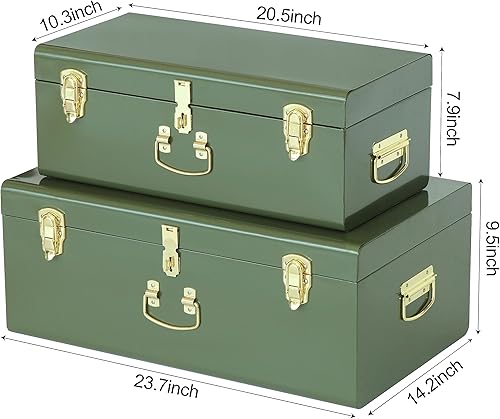 Miniatura 51 de Vixdonos Juego de 2 baúles decorativos de almacenamiento de caja de metal con asa (blanco con cierres de bronce) Blanco con cierres de bronce,Beige