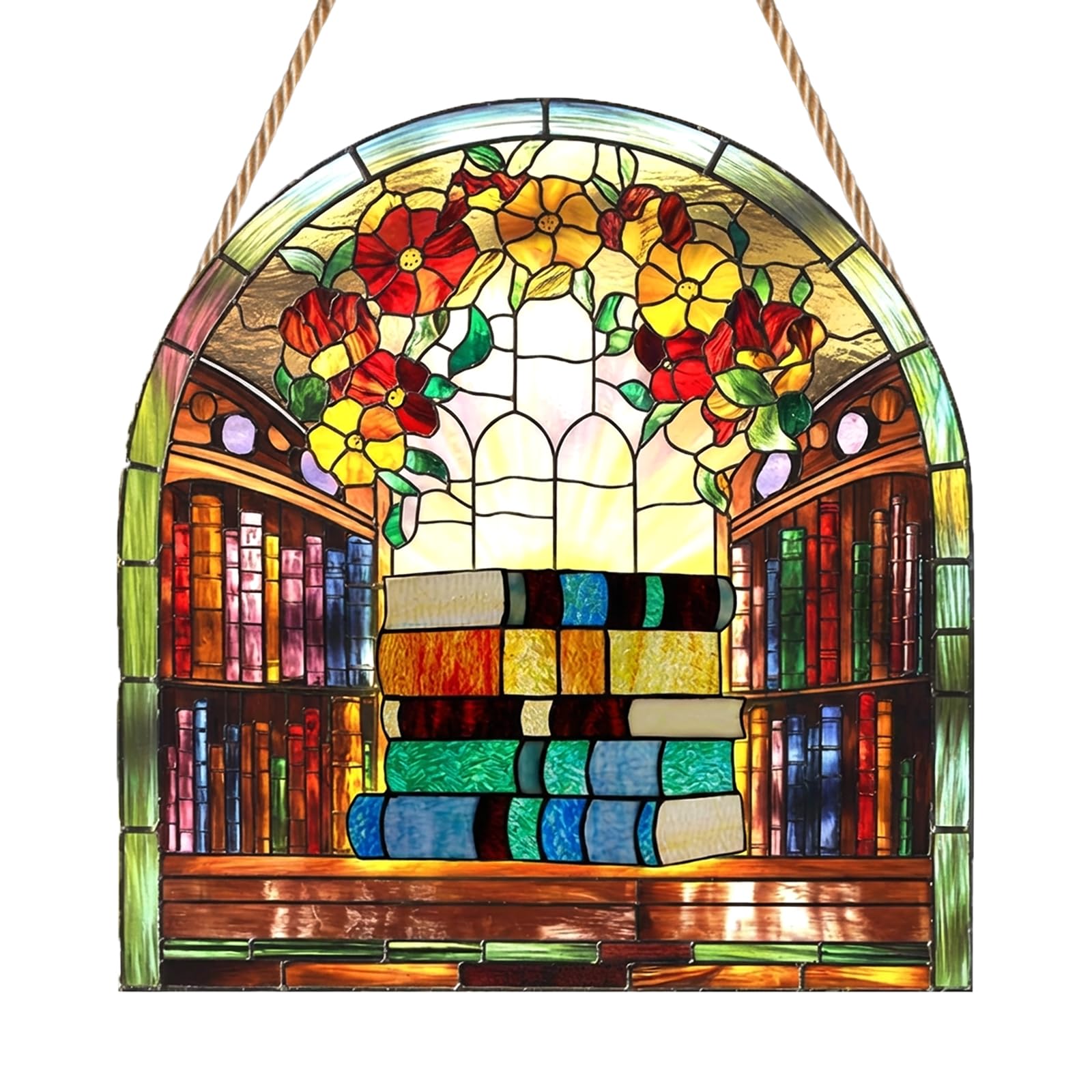 Bookish Suncatcher, Colourful Library Sun Catcher, Acrylic Stained Glass Sun Catchers for Windows, Book Gifts for Book Lovers, Cozy Hanging Ornament for Reading Nooks, Library & Home Decor